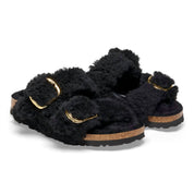 Women's Arizona Big Buckle Shearling Teddy Sandals In Black