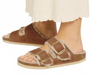 Women's Arizona Big Buckle Shearling Slippers In Cognac