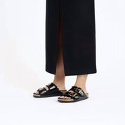 Women's Arizona Shearling Patent Sandal In Black