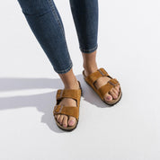Men's Arizona Soft Footbed Two Strap Sandals In Mink
