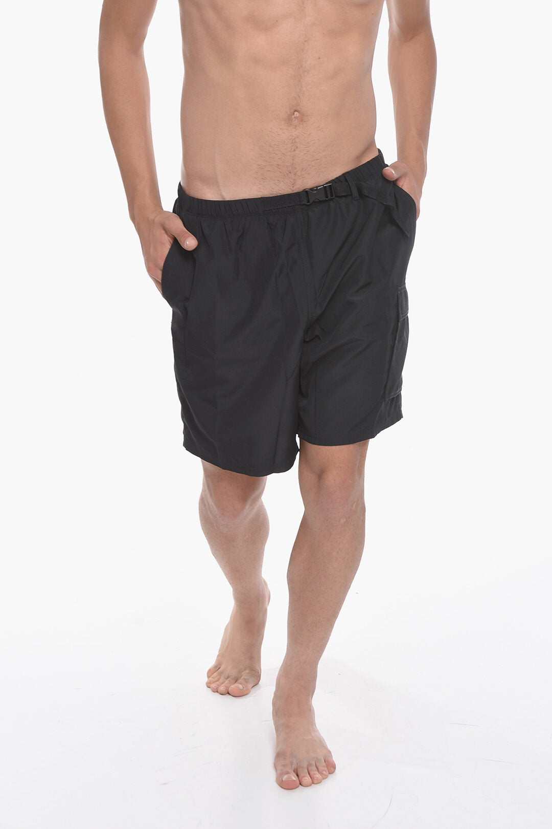 SWIM Solid-Color Boxer Swim Shorts With Belt