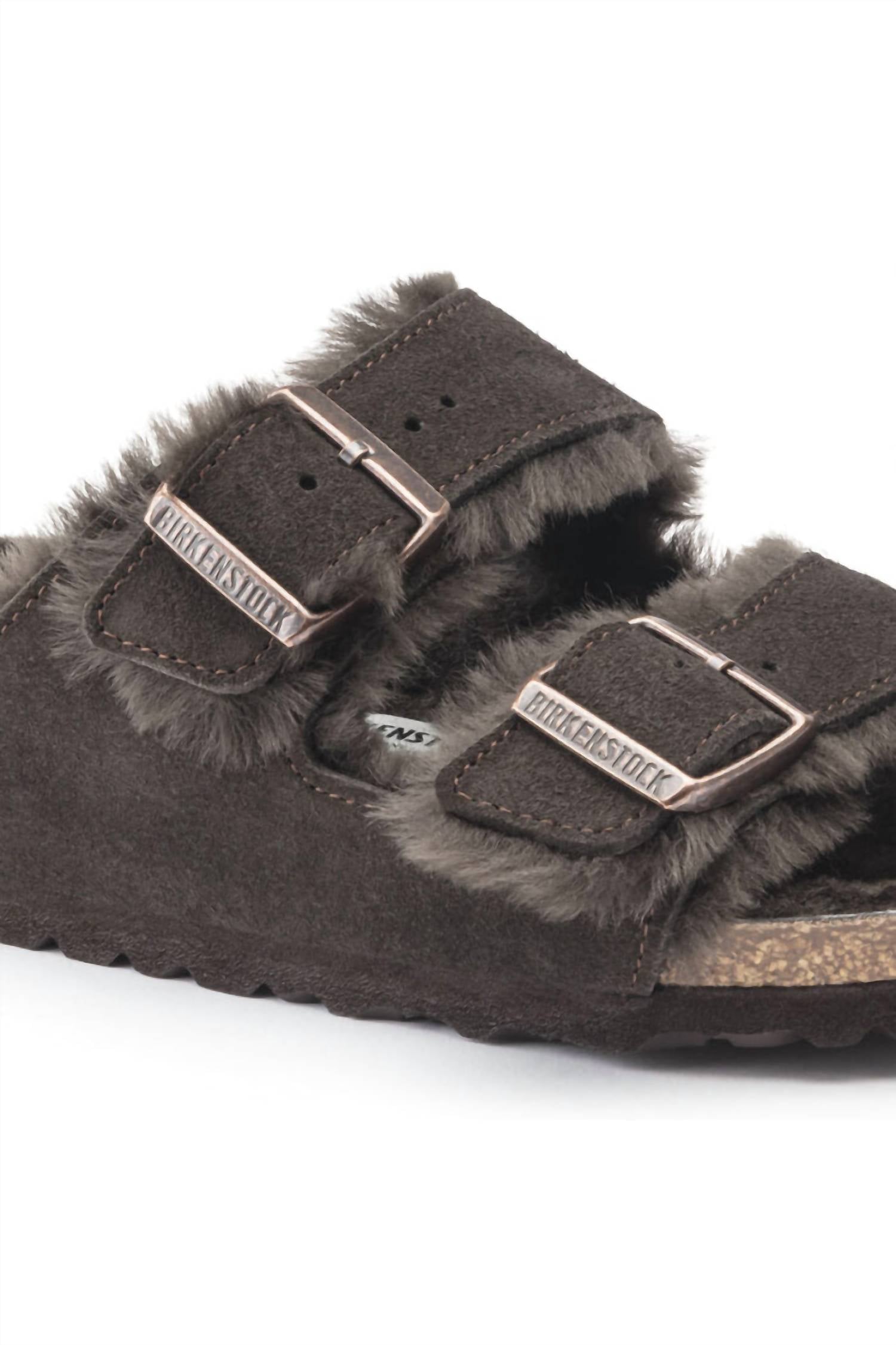Unisex Arizona Shearling Suede Leather Sandals In Mocha