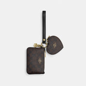 Coach Outlet Wristlet And Heart Pouch In Signature Canvas With Charm