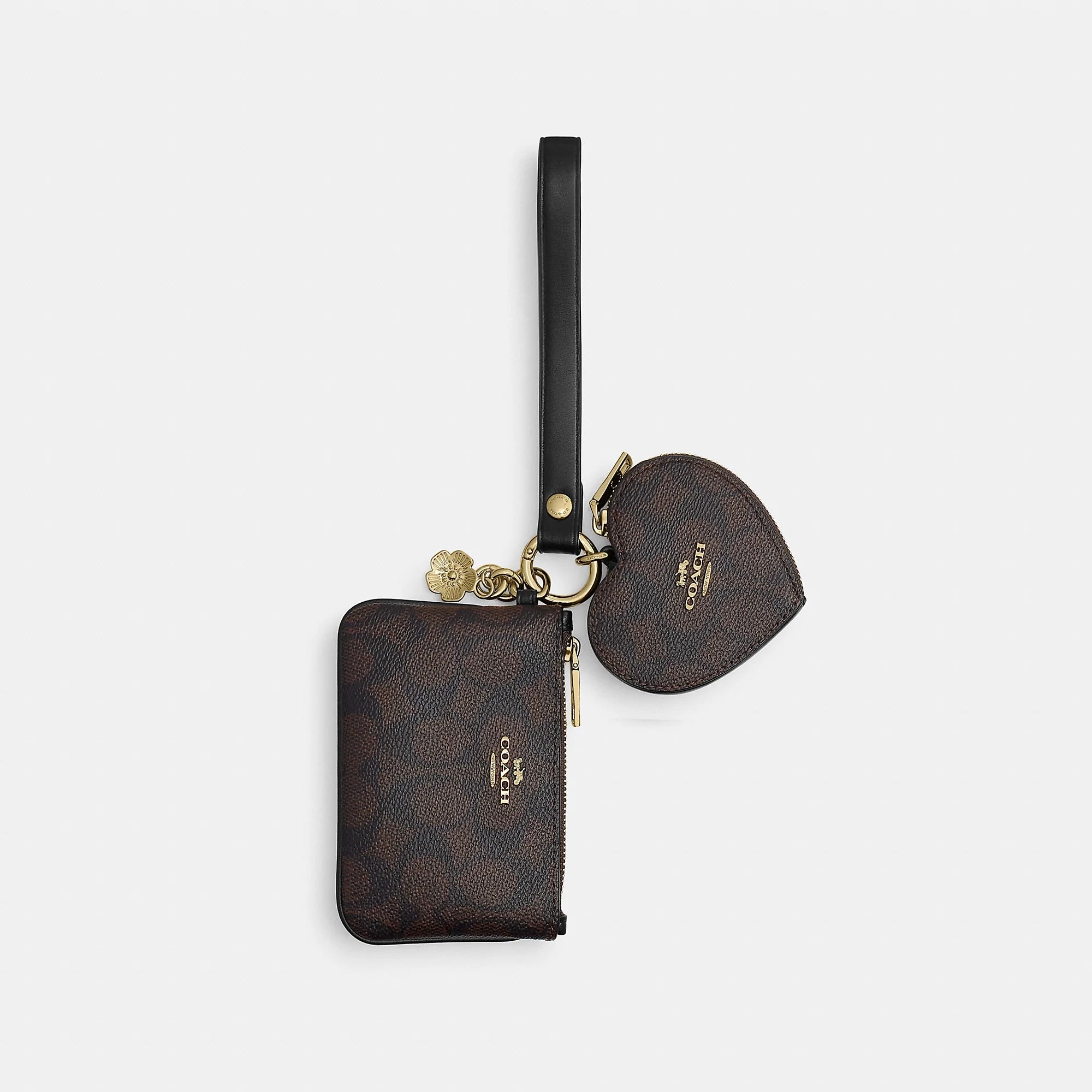 Coach Outlet Wristlet And Heart Pouch In Signature Canvas With Charm