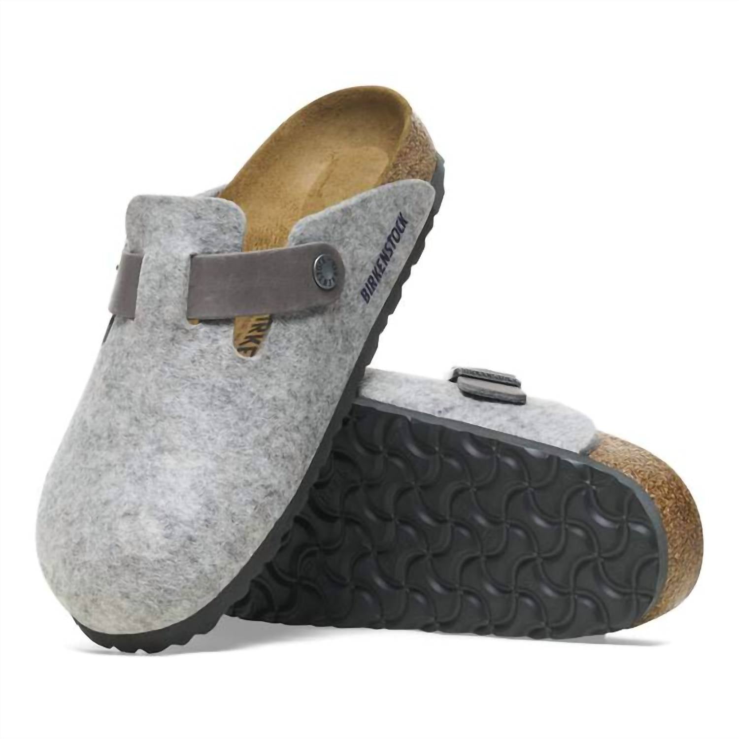Men's Boston Natural Leather-Felt Clogs In Light Gray