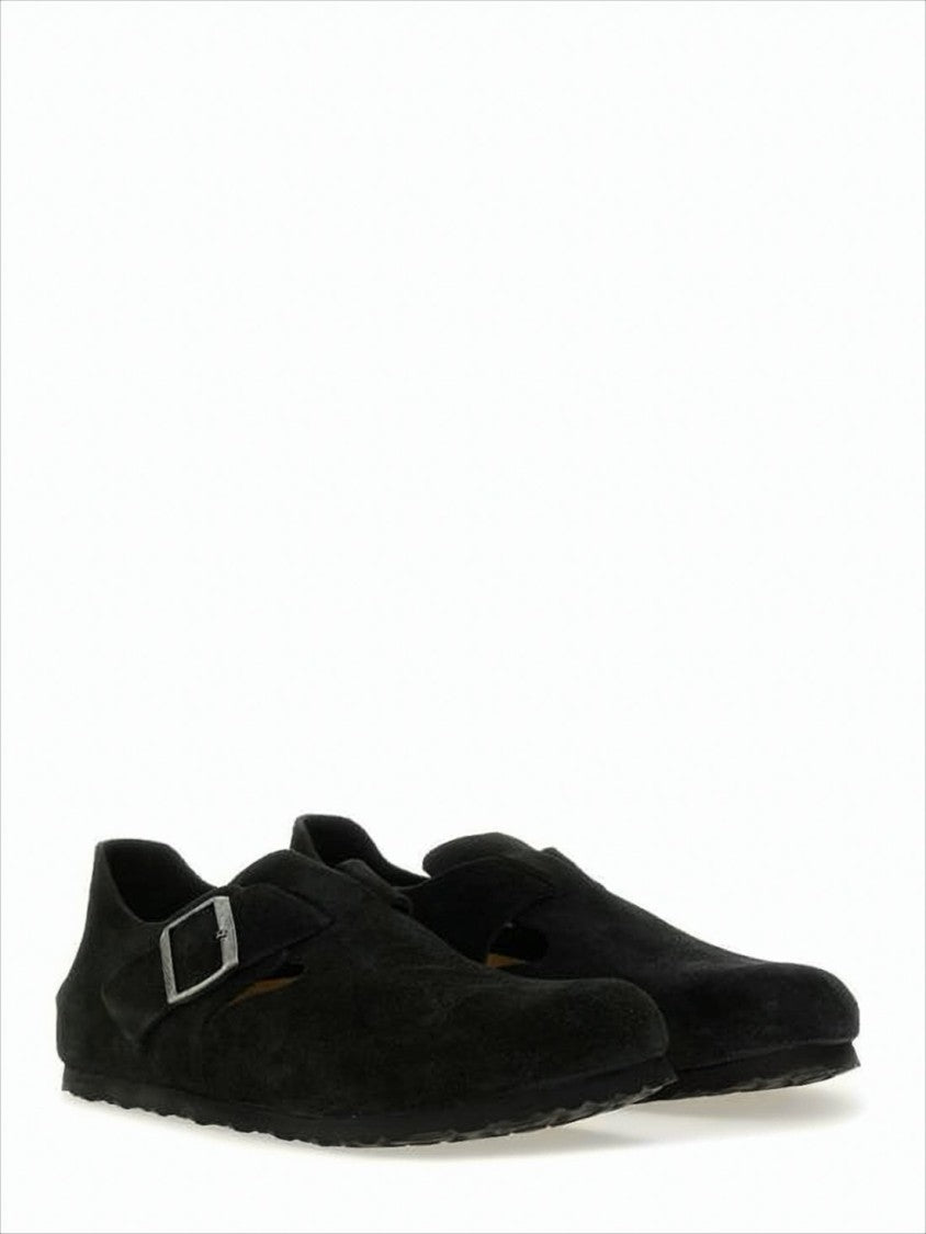 Closed-Toe Suede and Leather Flats with Adjustable Strap