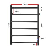 Devanti Heated Towel Rail 6 Round Bars  with Timer Electric Heater Warmer Rack