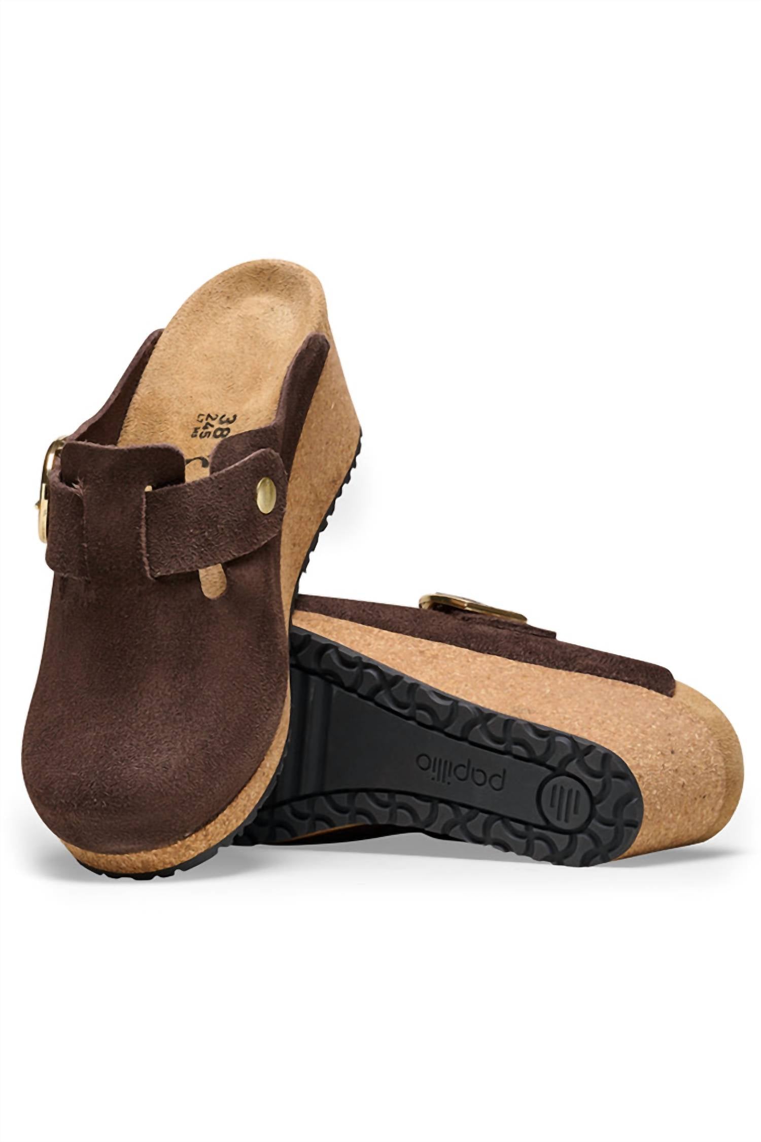 Women's Fanny Ring-Buckle Suede Leather Clogs In Roast