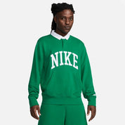 Men's Nike Club Fleece Polo Shirt Green Relaxed Fit Long Sleeve SRT378