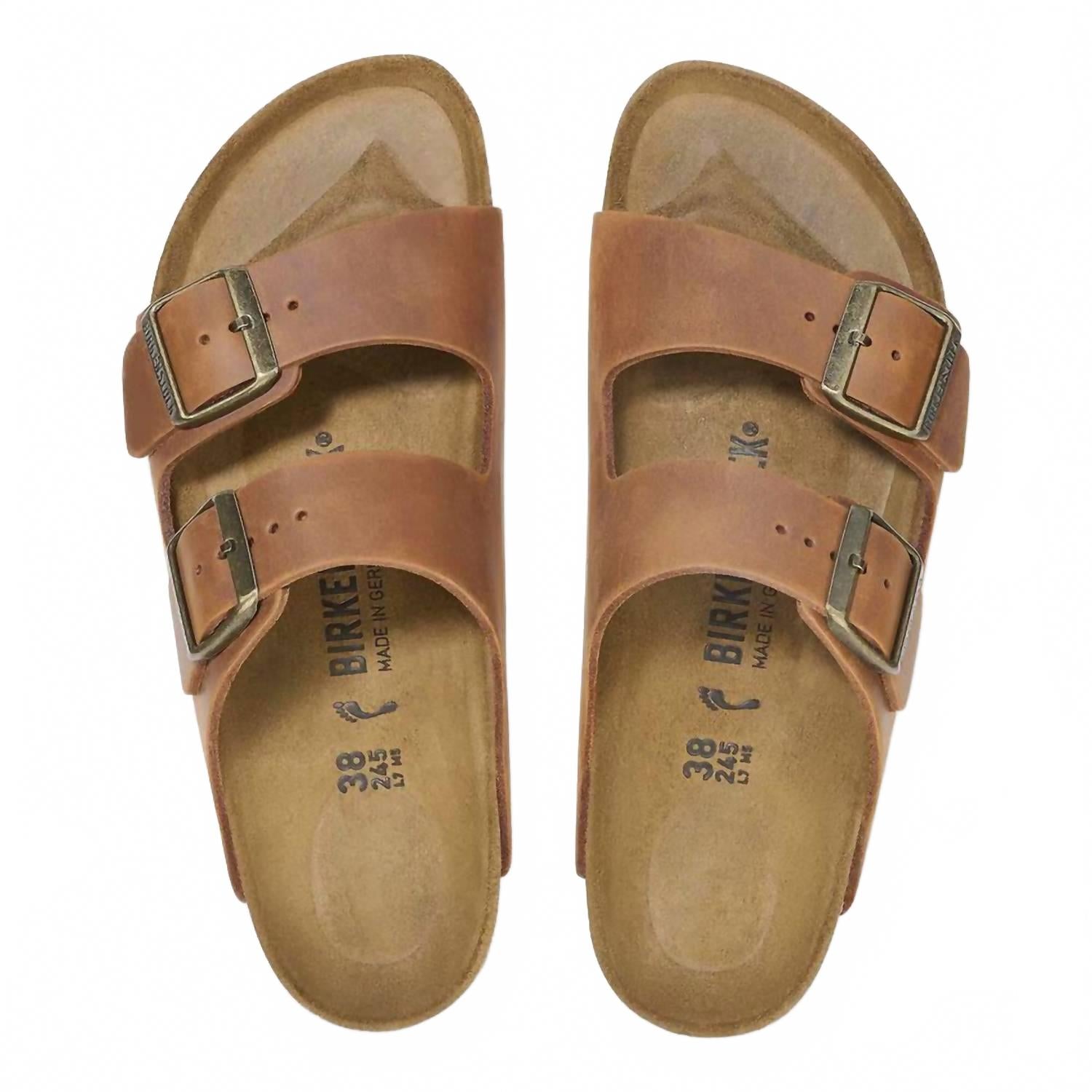 Unisex Arizona Oiled Leather Sandal In Cognac