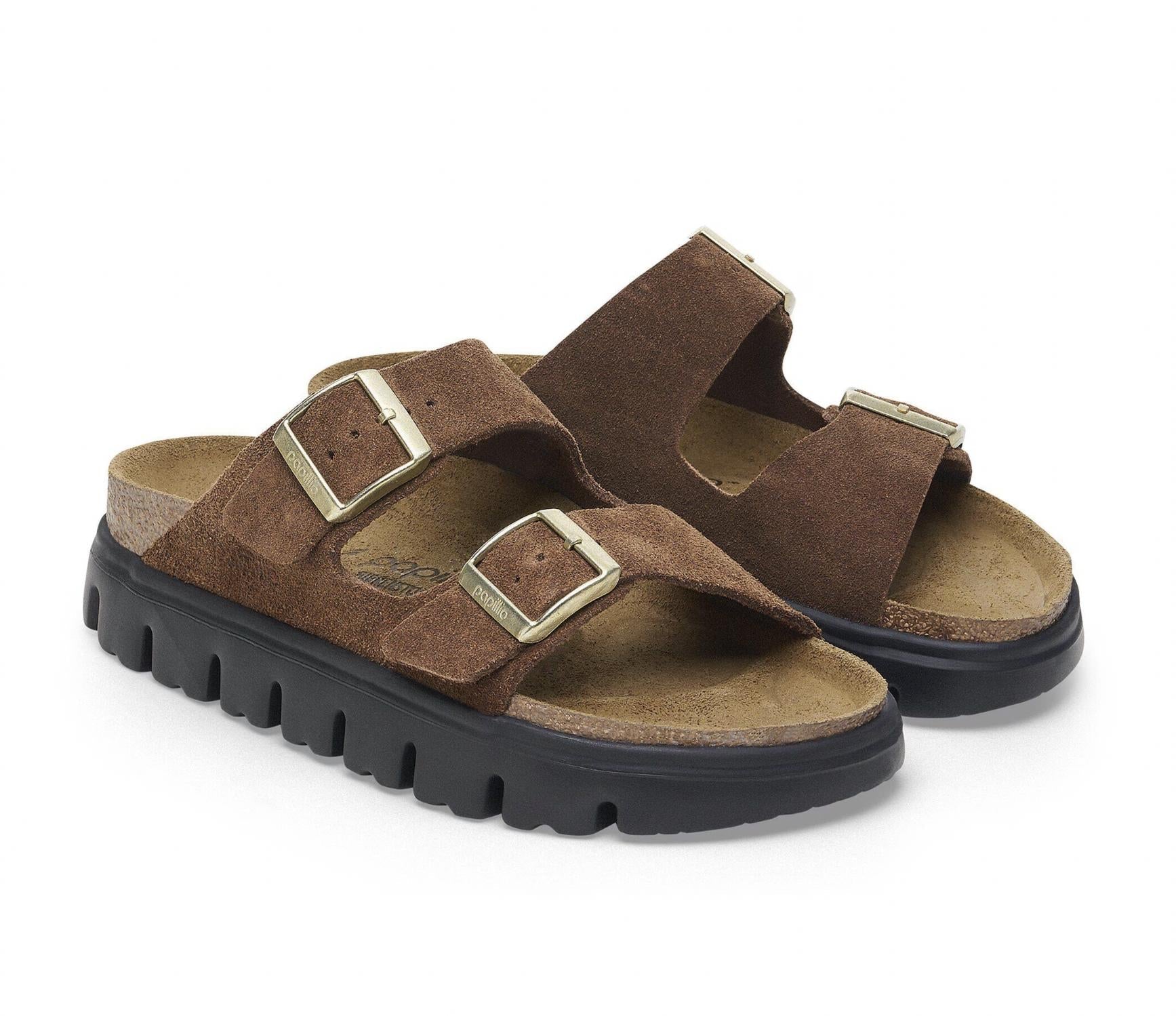 Women's Arizona Chunky Suede Sandals In Dark Tea/ Black