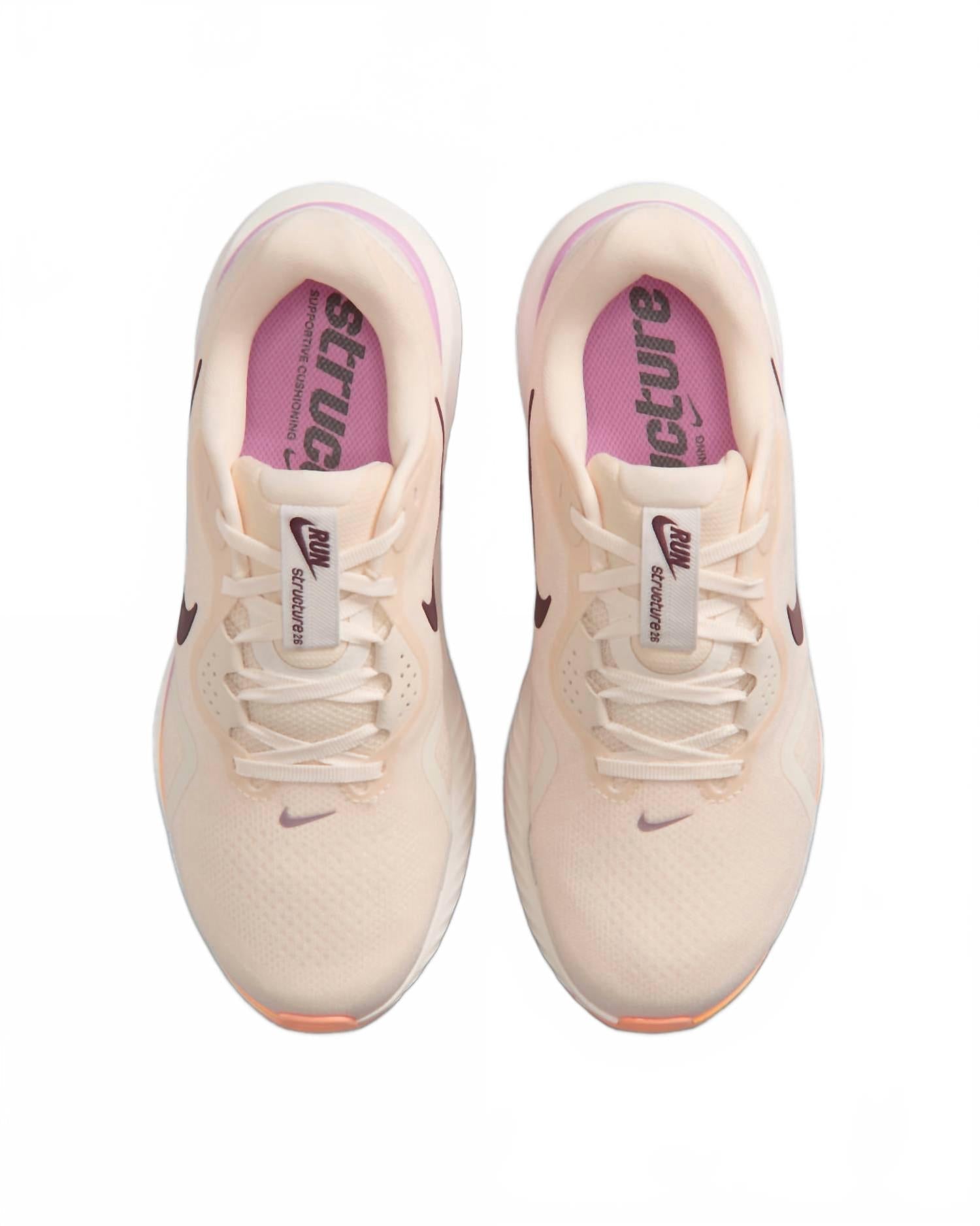 Women's Structure 26 Road Running Shoes In Chalk Light Magenta Orange Pulse Tattoo