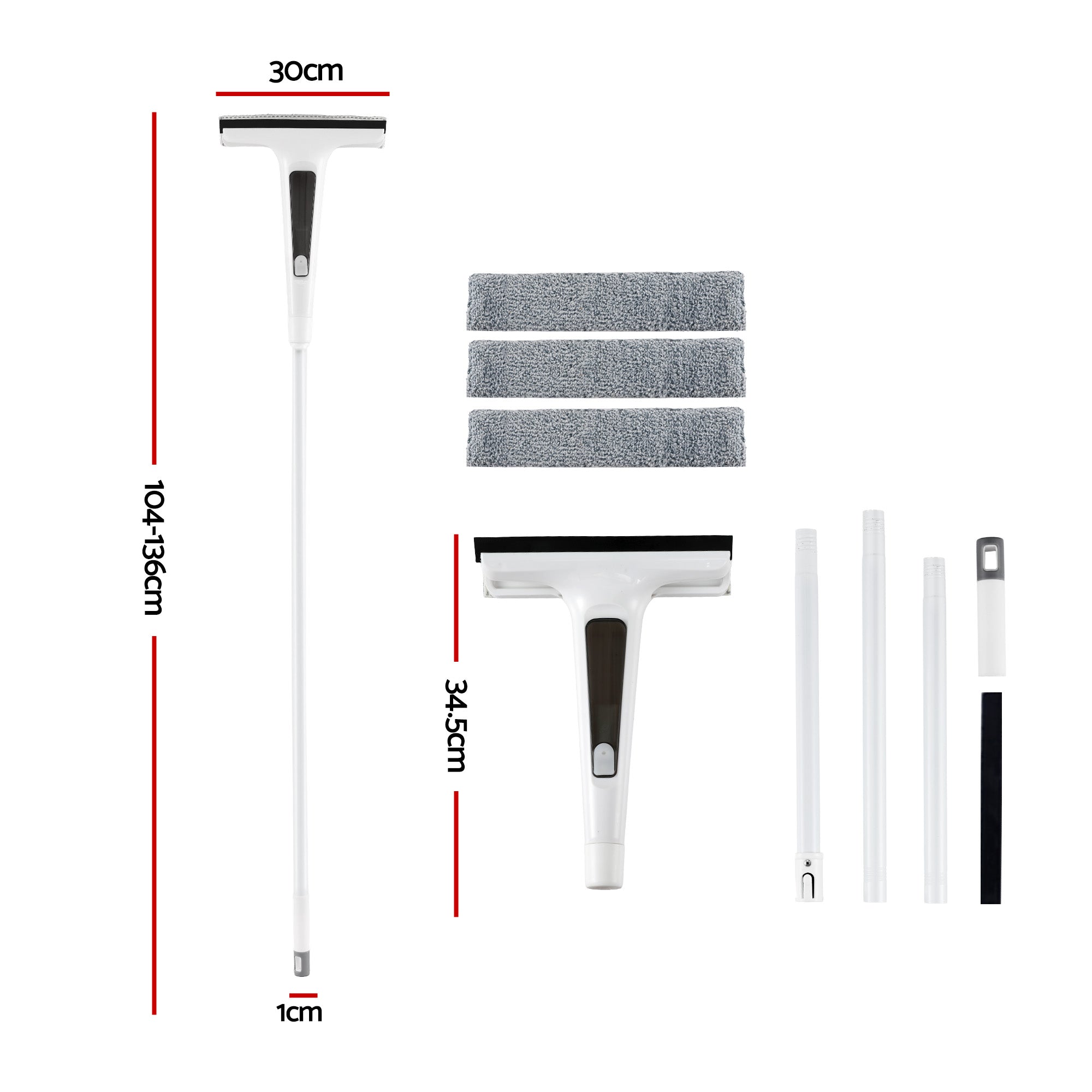 Giantz Window Cleaner Mirror Car, Spray Scrub Squeegee 136cm Extendable Long Handle