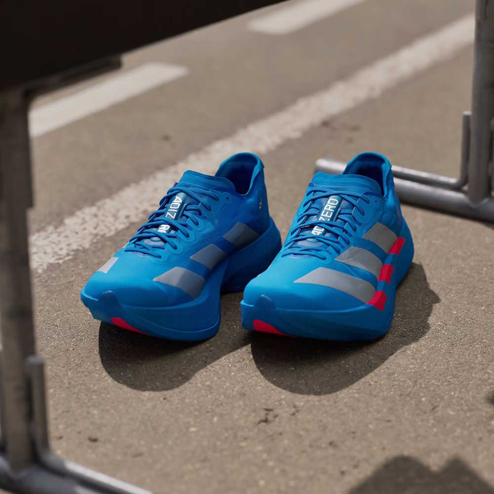 Men's Adizero Adios Pro 4 Running Shoe - Solar Blue/Silver Metallic/Lucid Red - Regular (D)