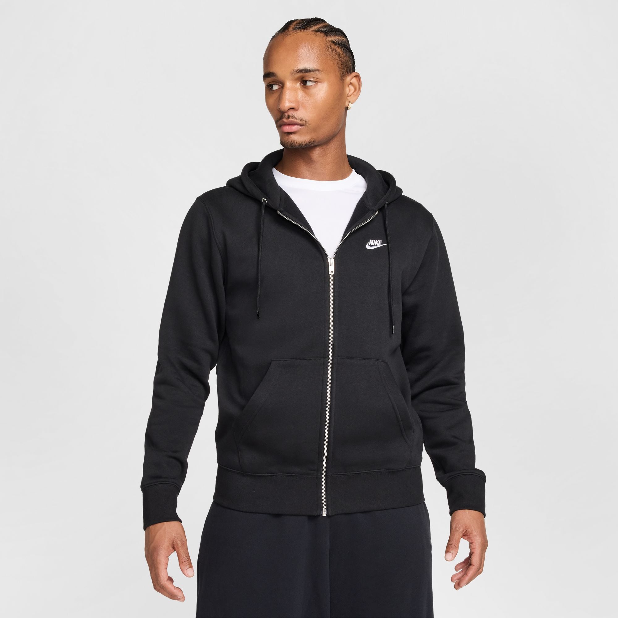 Men's Nike Club Full-Zip Fleece Hoodie - Black/White