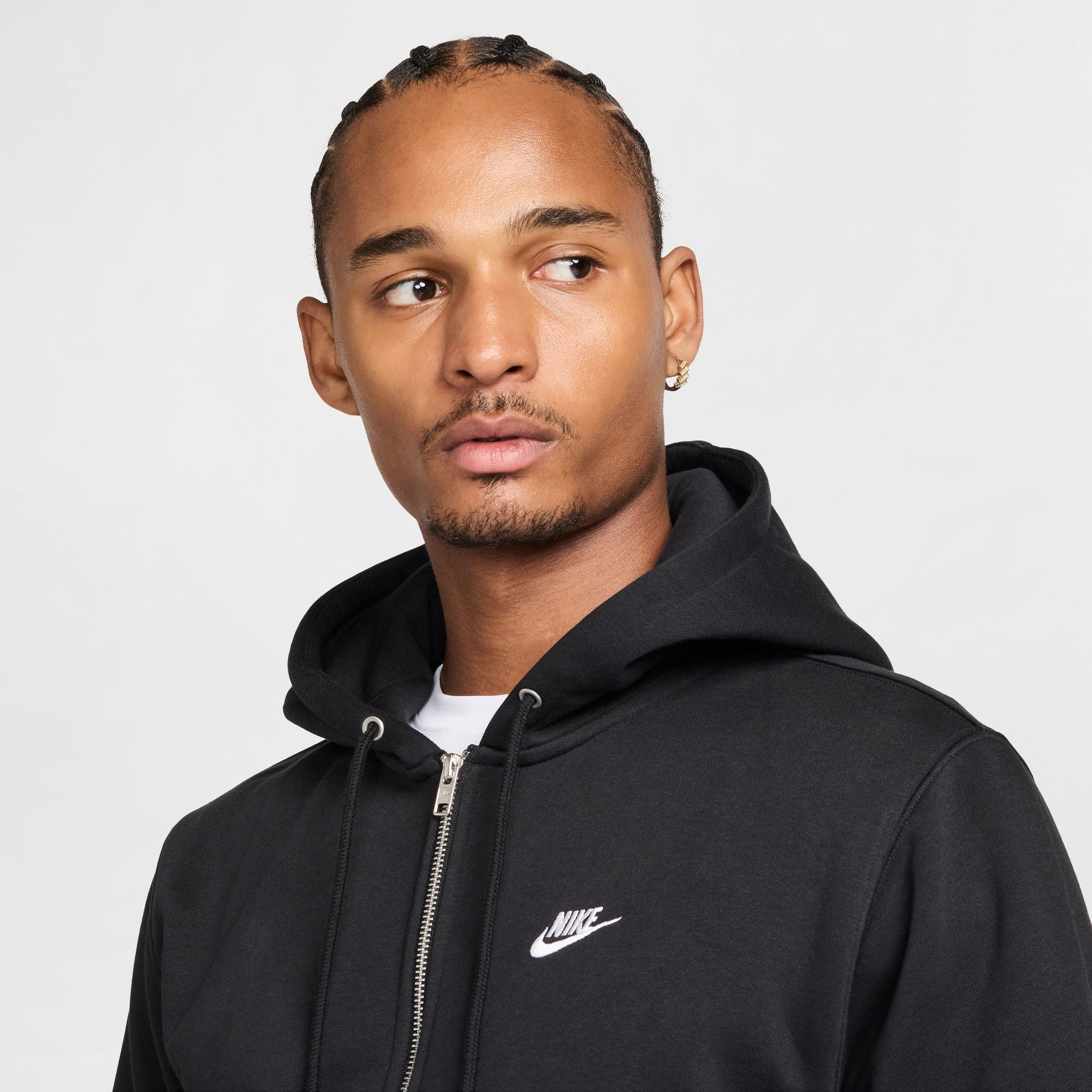 Men's Nike Club Full-Zip Fleece Hoodie - Black/White