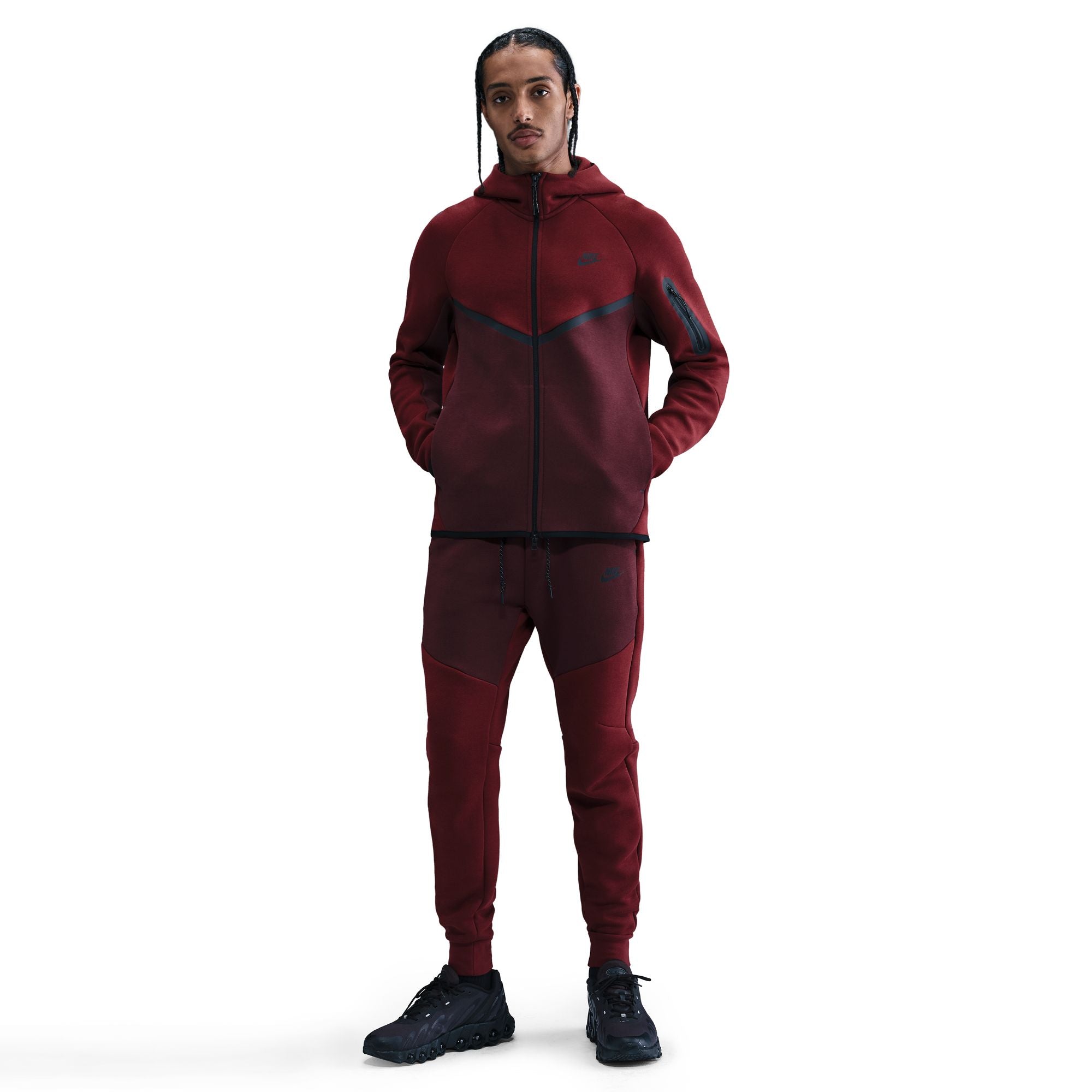 Men's Nike Tech Fleece Windrunner Full-Zip Jacket - Dark Team Red/Burgundy Crush-Black