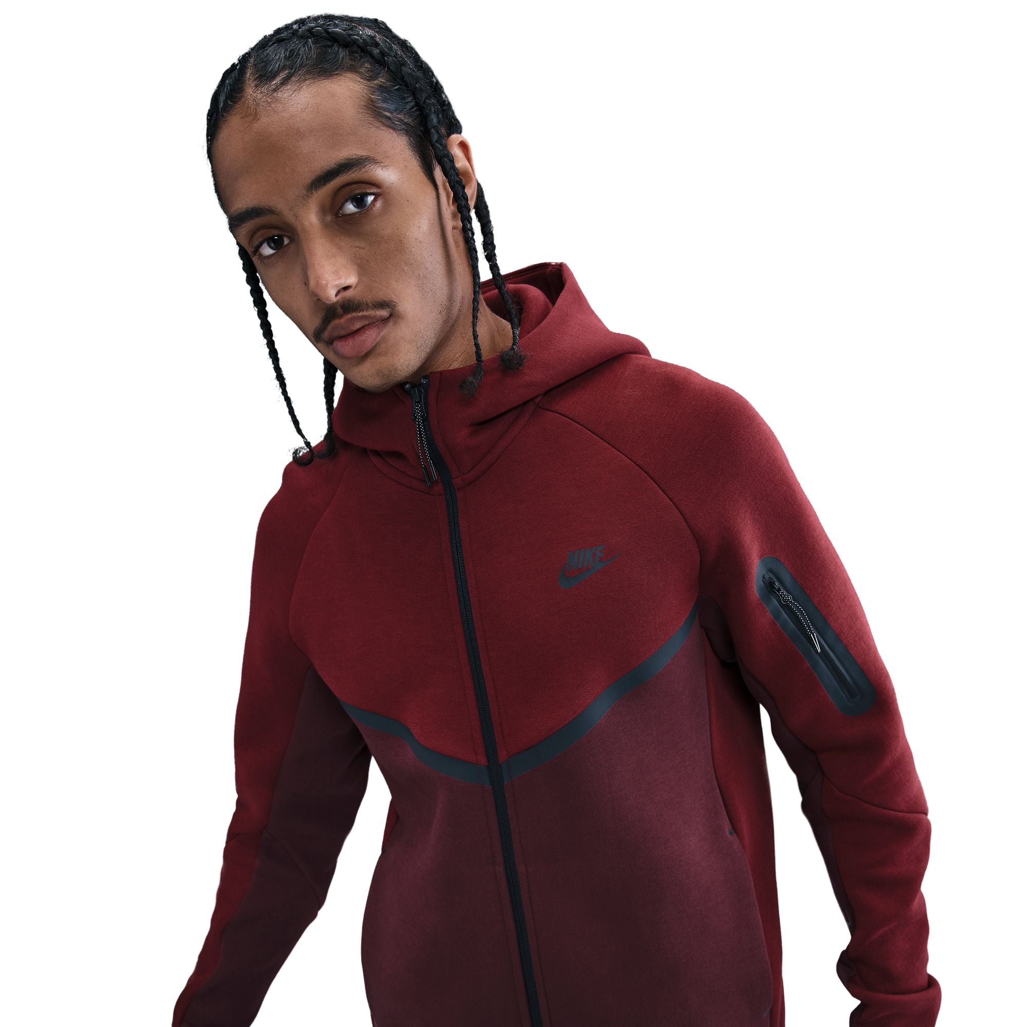 Men's Nike Tech Fleece Windrunner Full-Zip Jacket - Dark Team Red/Burgundy Crush-Black