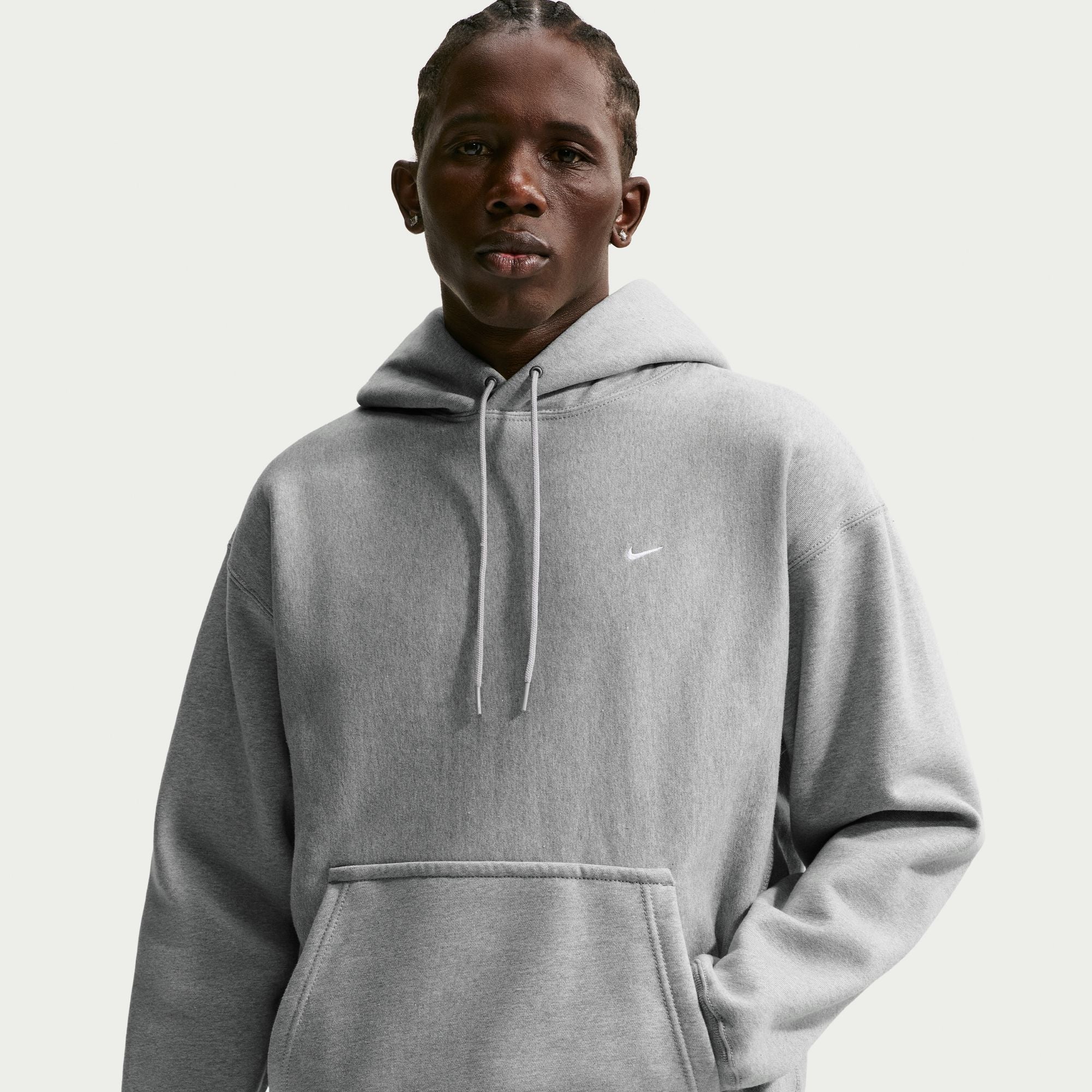 Men's Nike Solo Swoosh Pullover Hoodie - Dark Grey Heather/Light Smoke Grey/White