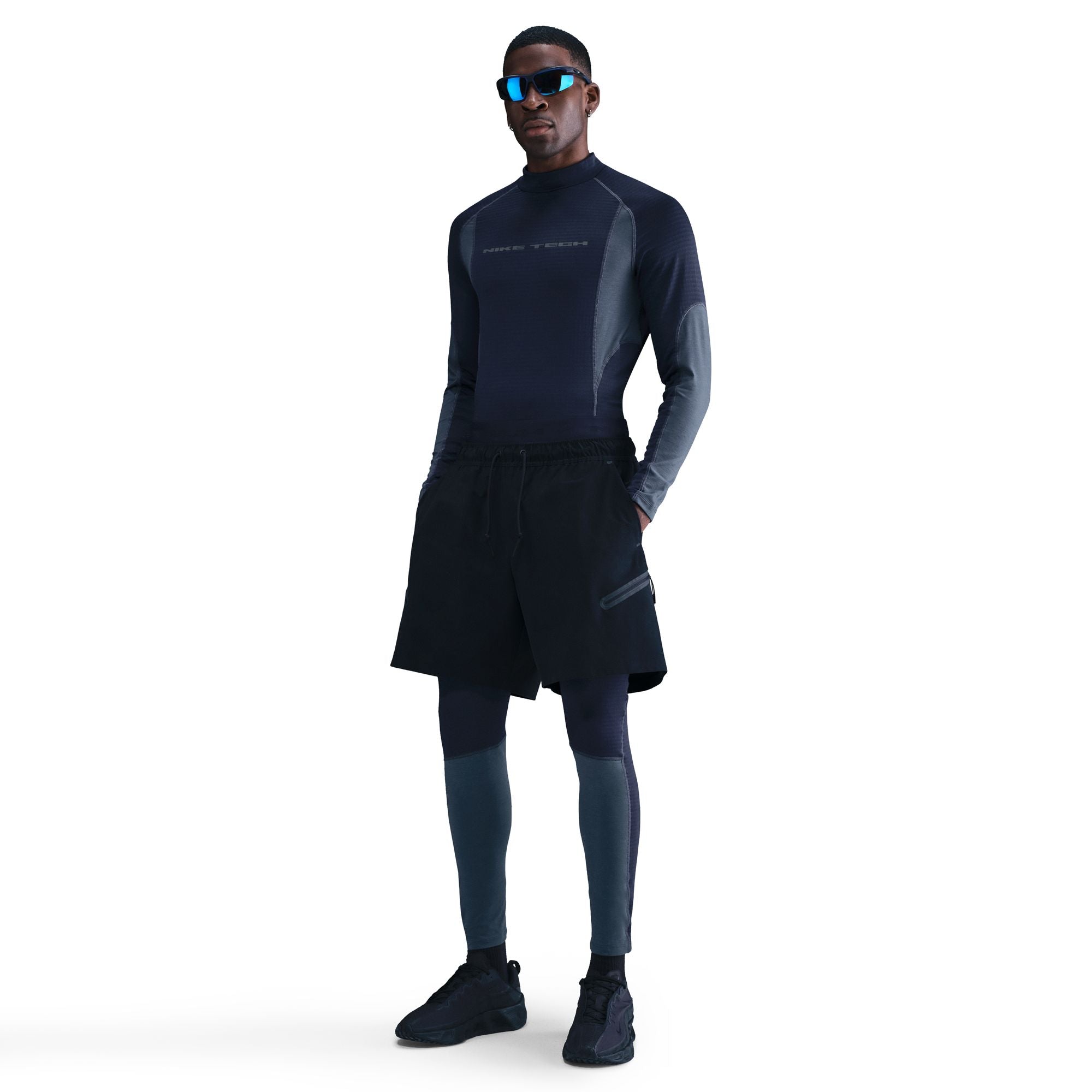 Men's Nike Tech Therma-FIT Base Layer Tights - Obsidian/Thunder Blue//Black
