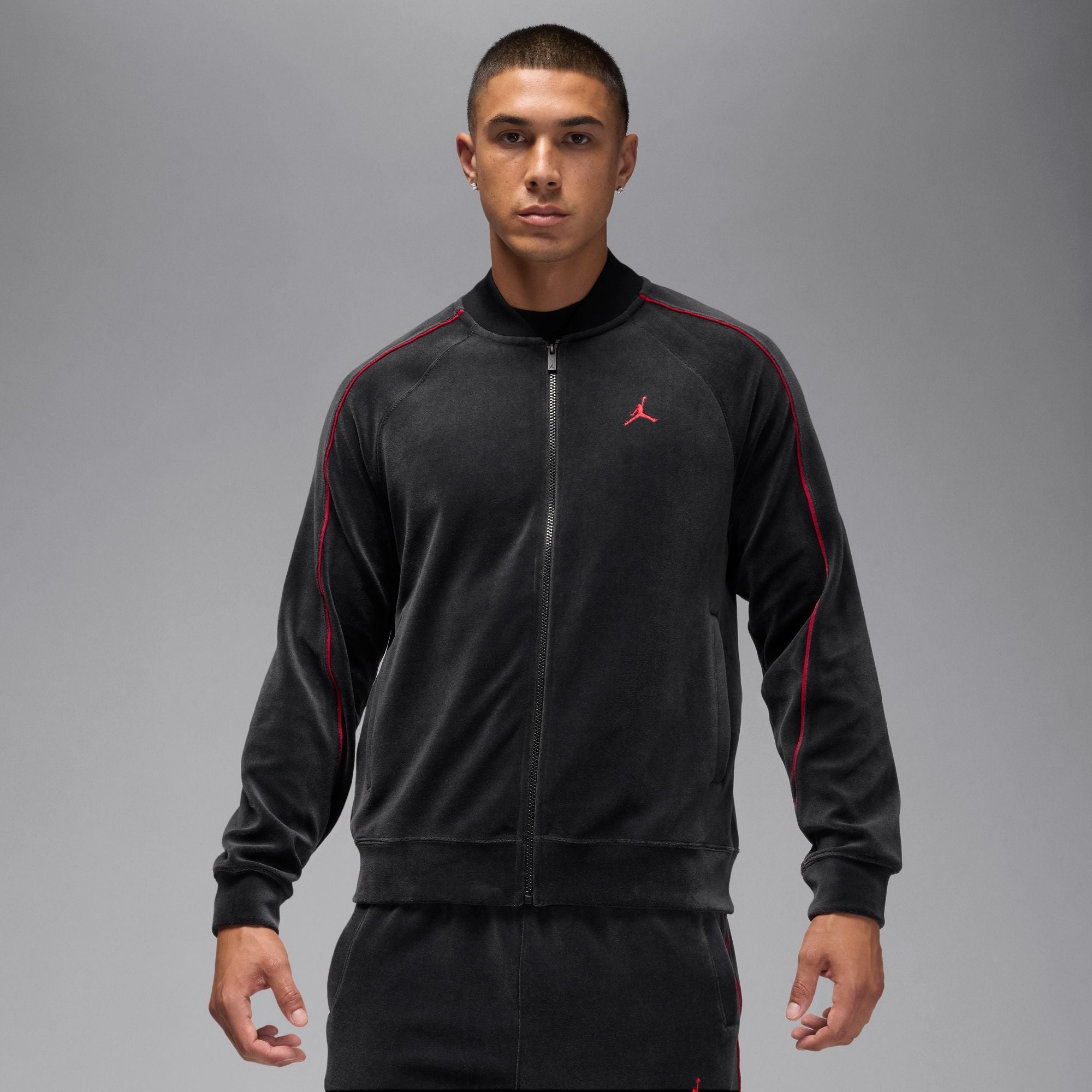 Men's Jordan Brooklyn Velour Track Jacket - Black/Gym Red