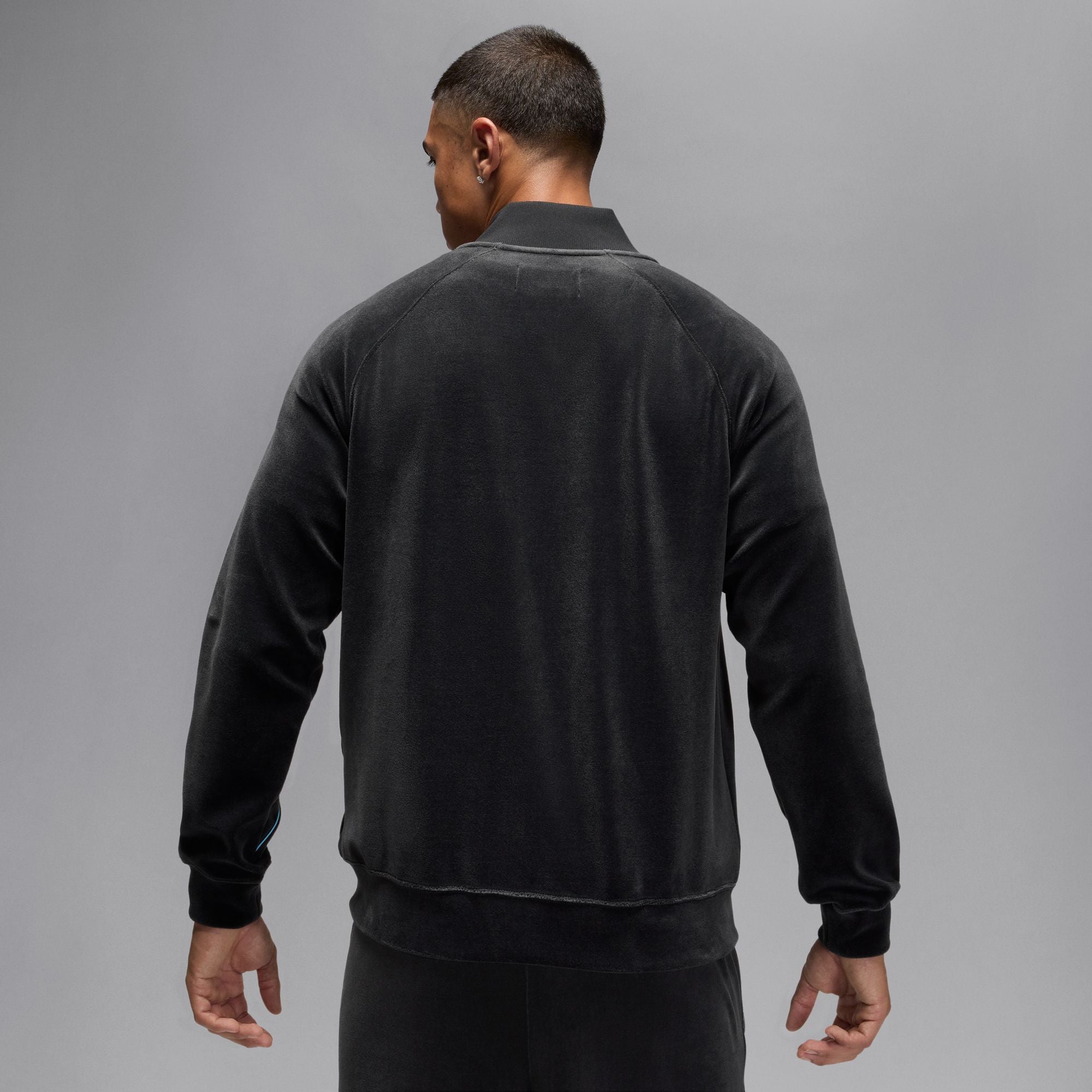 Men's Jordan Brooklyn Velour Track Jacket - Black/Blue Chill