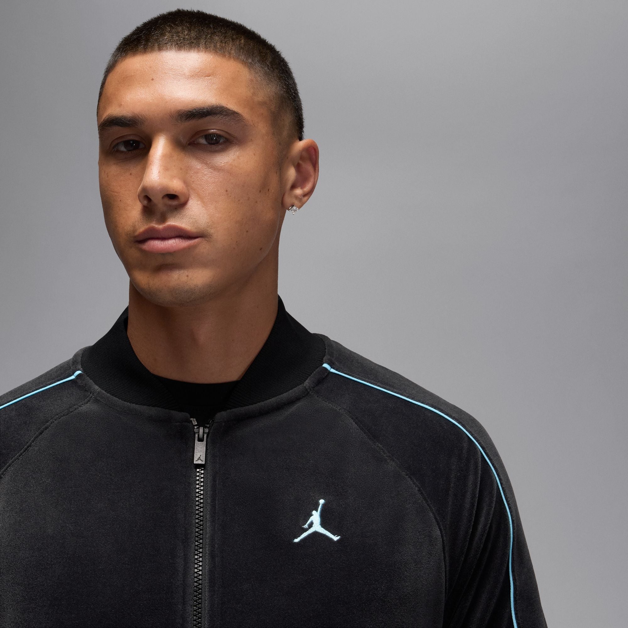 Men's Jordan Brooklyn Velour Track Jacket - Black/Blue Chill