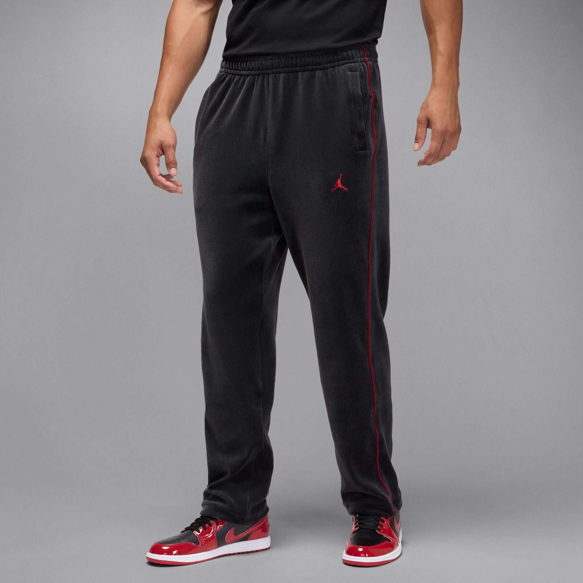 Men's Jordan Brooklyn Velour Track Pants - Black/Gym Red