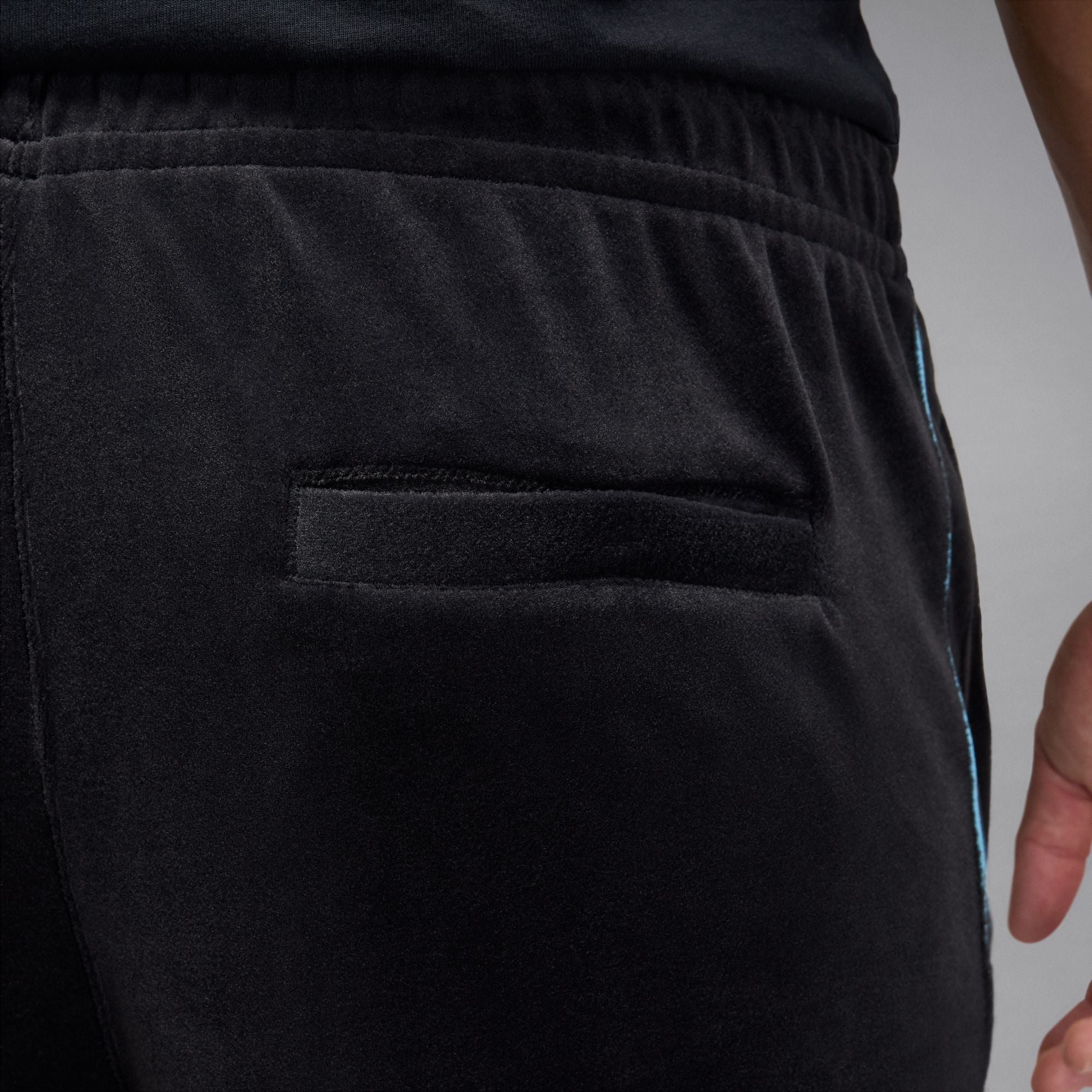 Men's Jordan Brooklyn Velour Track Pants - Black/Blue Chill