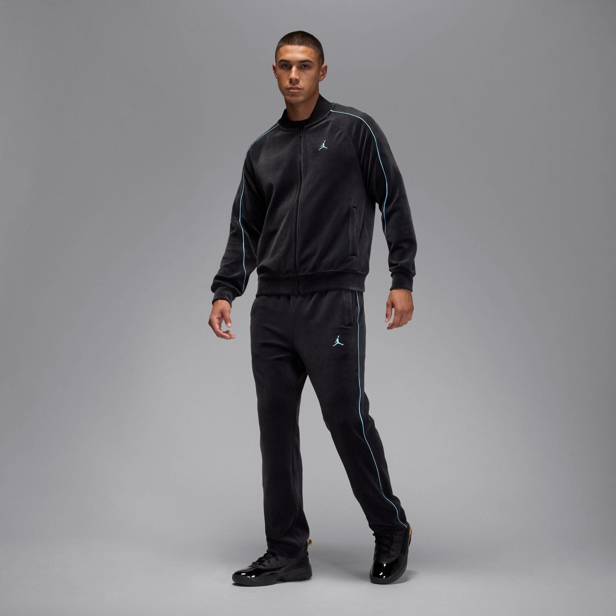 Men's Jordan Brooklyn Velour Track Pants - Black/Blue Chill