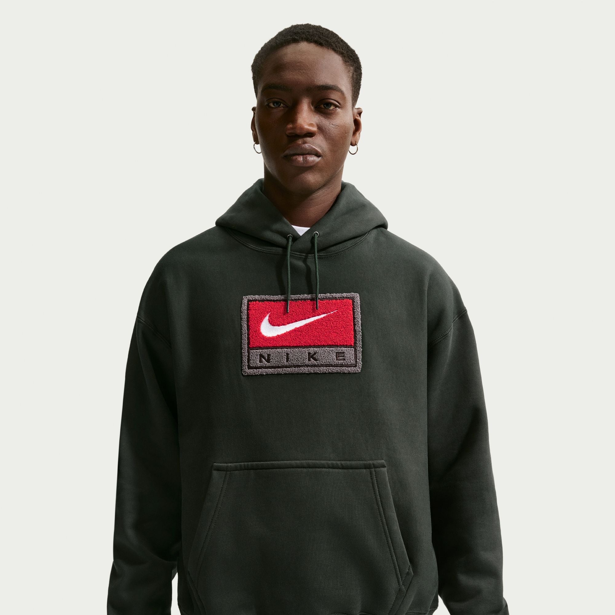 Men's Nike Solo Swoosh Fleece Pullover Hoodie - Black Spruce/White