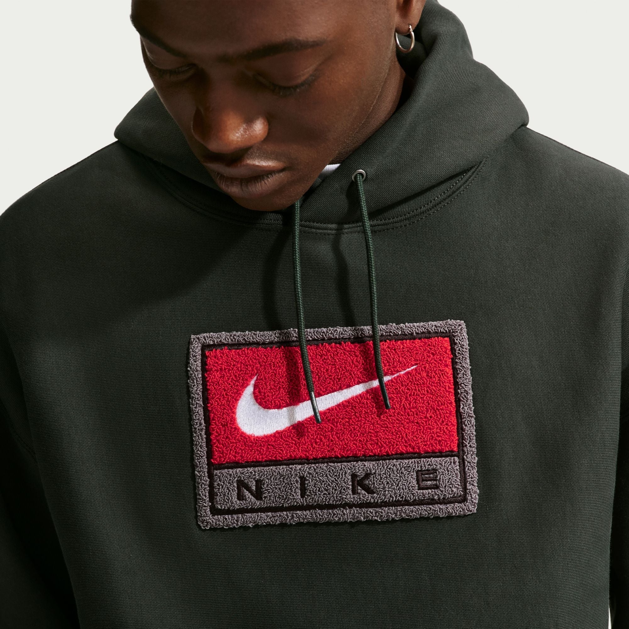 Men's Nike Solo Swoosh Fleece Pullover Hoodie - Black Spruce/White