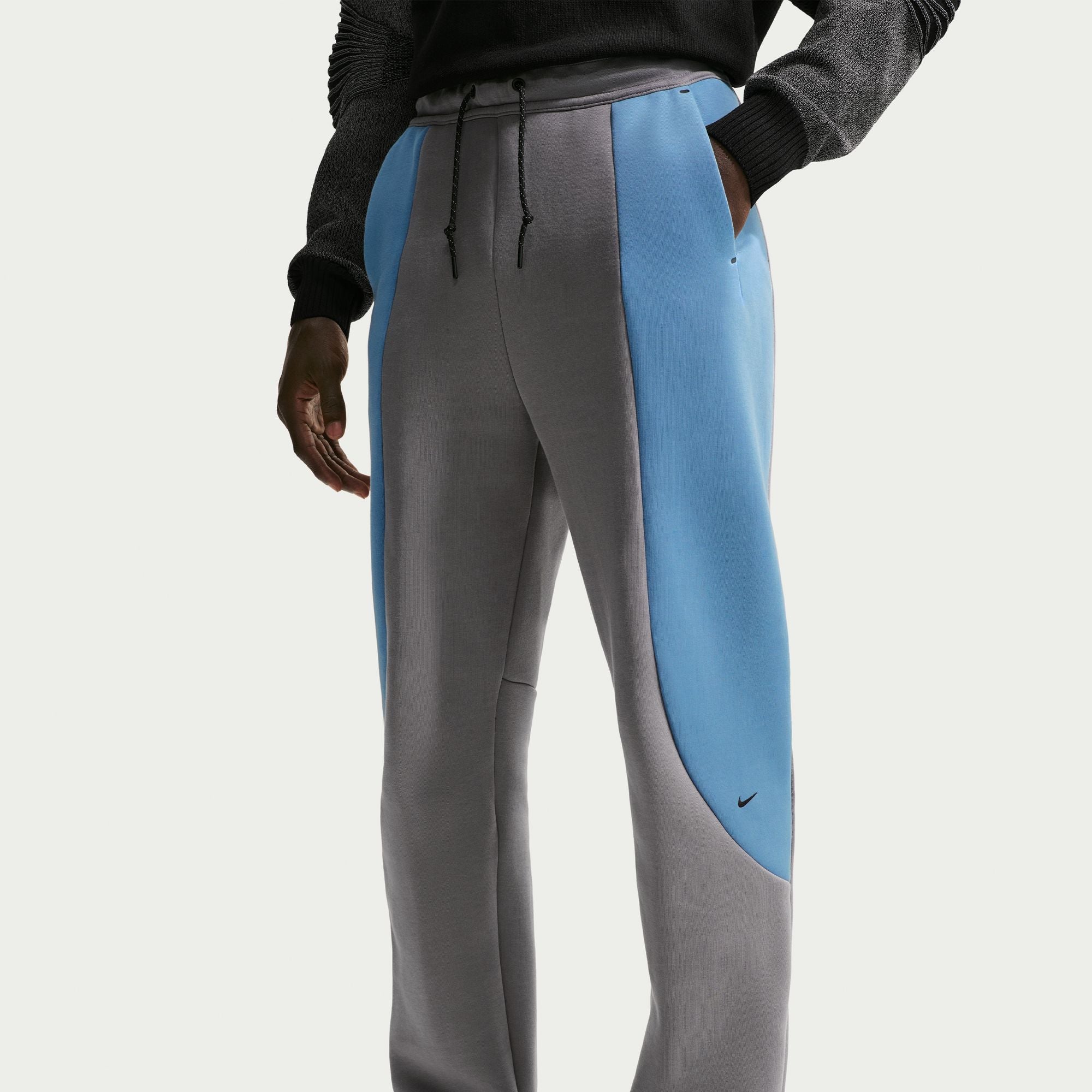 Men's Nike Tech Color-Block Open-Hem Fleece Pants - Pencil Point/Work Blue/Black/Black