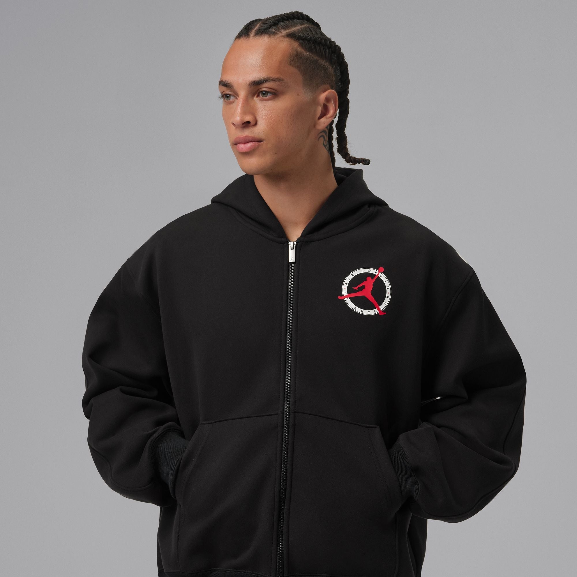 Men's Jordan Flight Club Fleece Full-Zip Knit Hoodie - Black