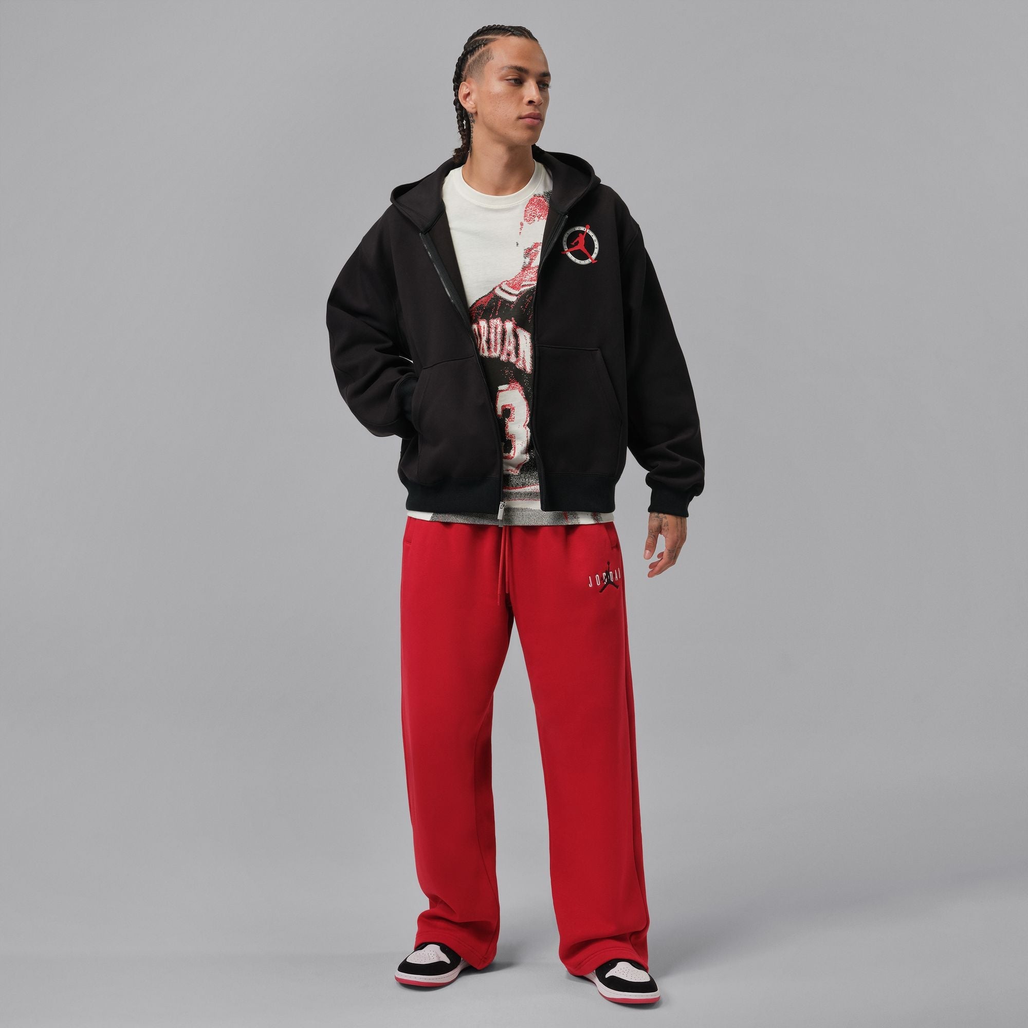 Men's Jordan Flight Club Fleece Full-Zip Knit Hoodie - Black