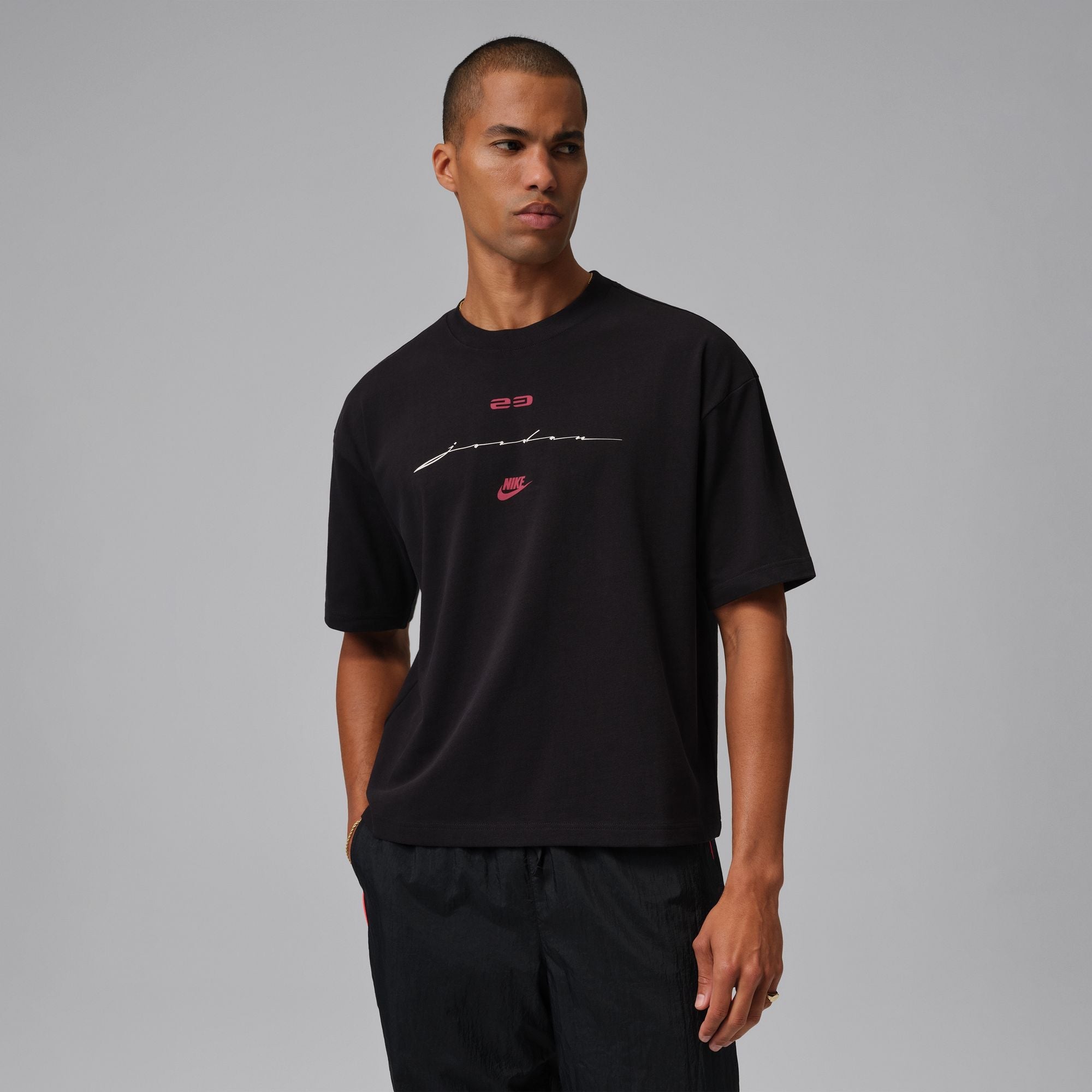Men's Jordan Flight Script T-Shirt - Black/Gym Red
