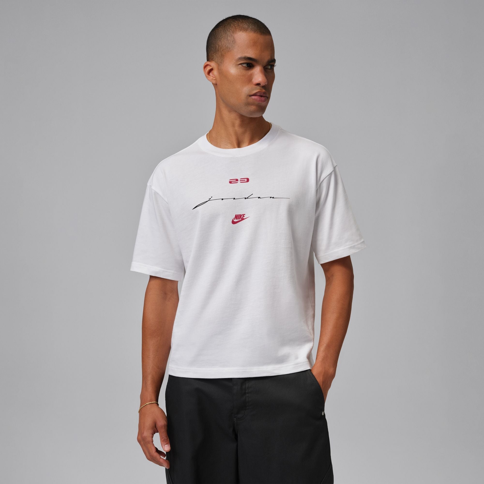 Men's Jordan Flight Script T-Shirt - White/Gym Red