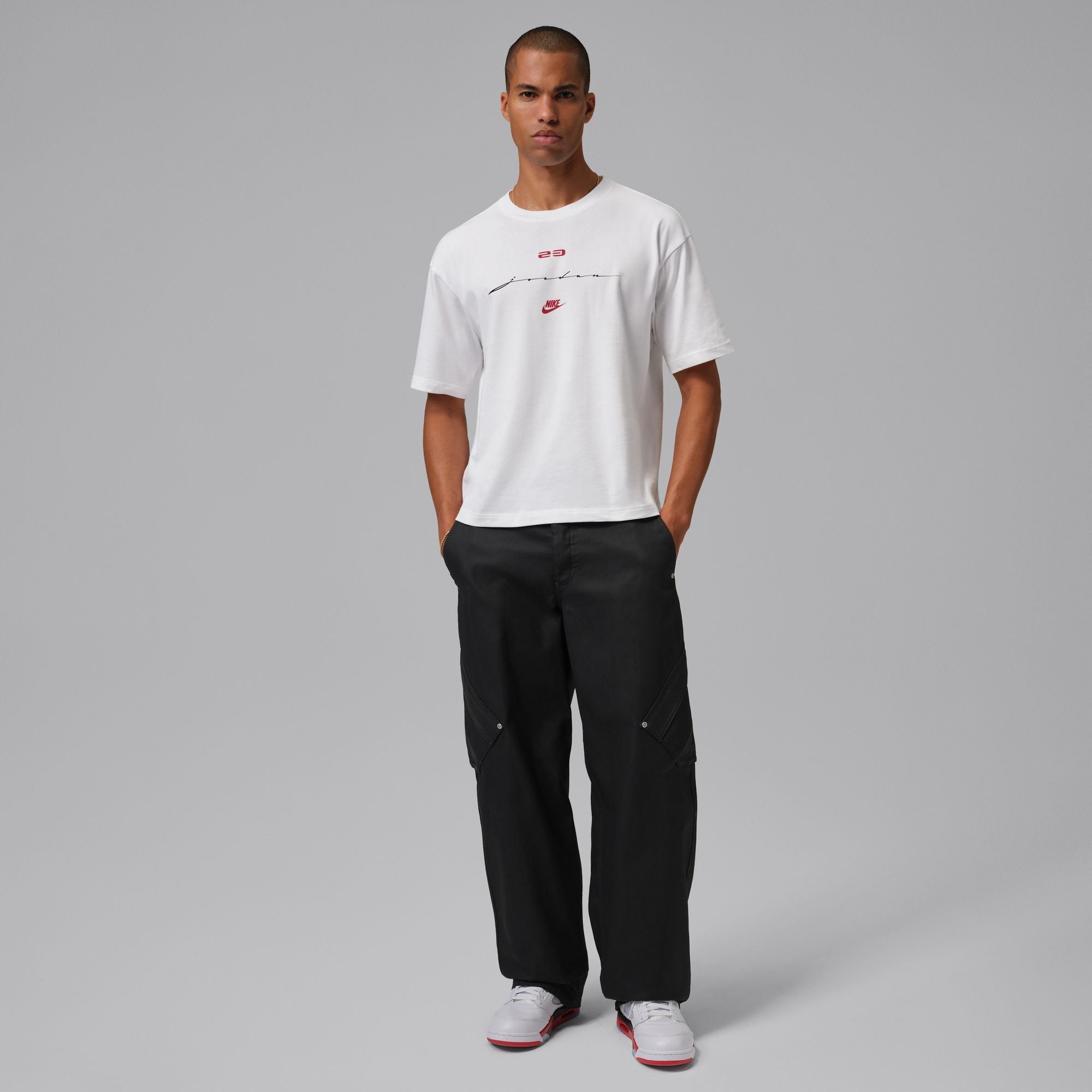 Men's Jordan Flight Script T-Shirt - White/Gym Red