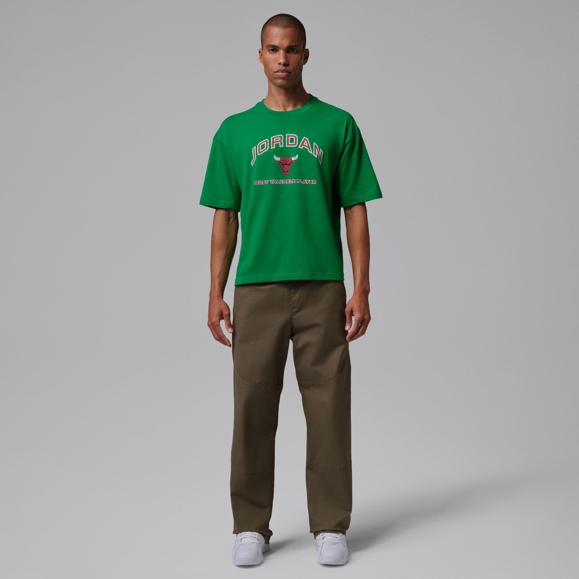 Men's Nike Jordan Flight Essentials Boxy Graphic T-Shirt - Lucky Green/University Red