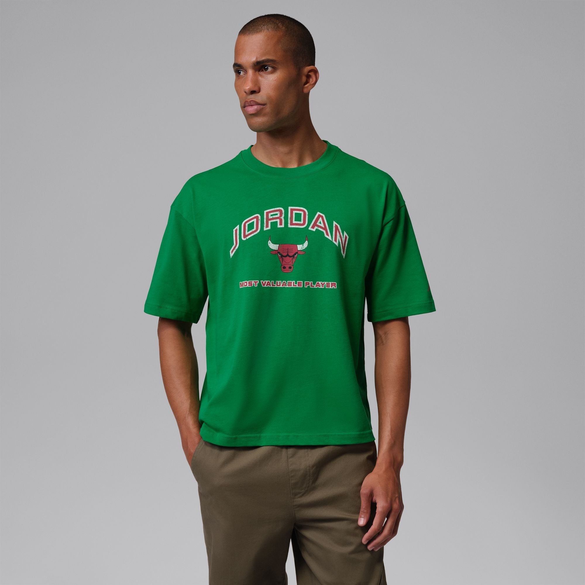 Men's Nike Jordan Flight Essentials Boxy Graphic T-Shirt - Lucky Green/University Red