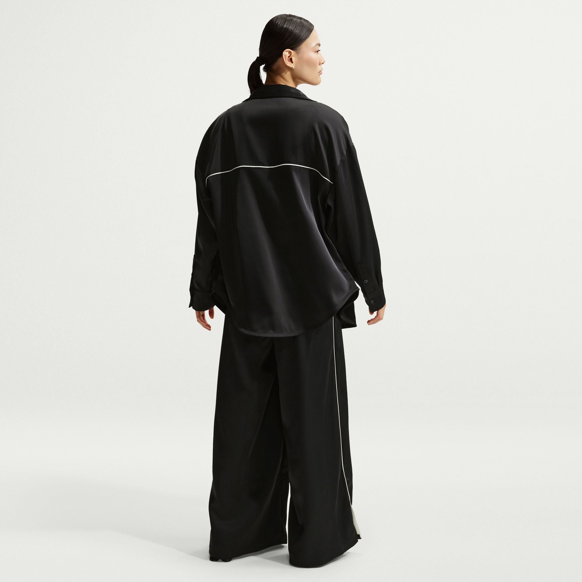 Women's Nike Sportswear Oversized Satin Long-Sleeve Top - Black/Sail