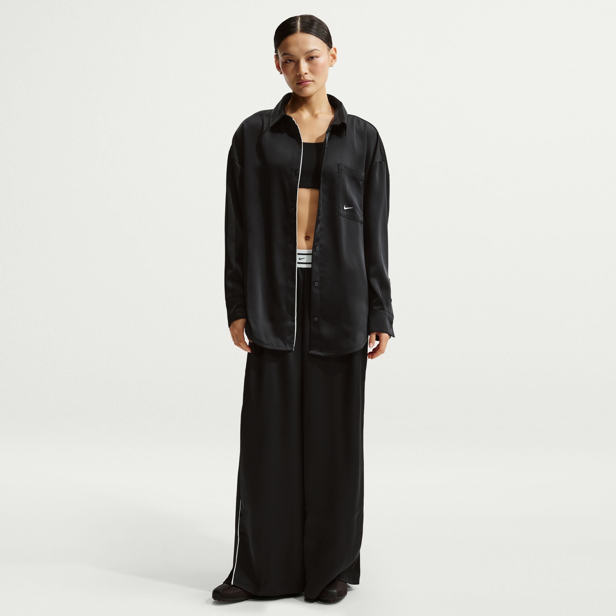 Women's Nike Sportswear Oversized Satin Long-Sleeve Top - Black/Sail