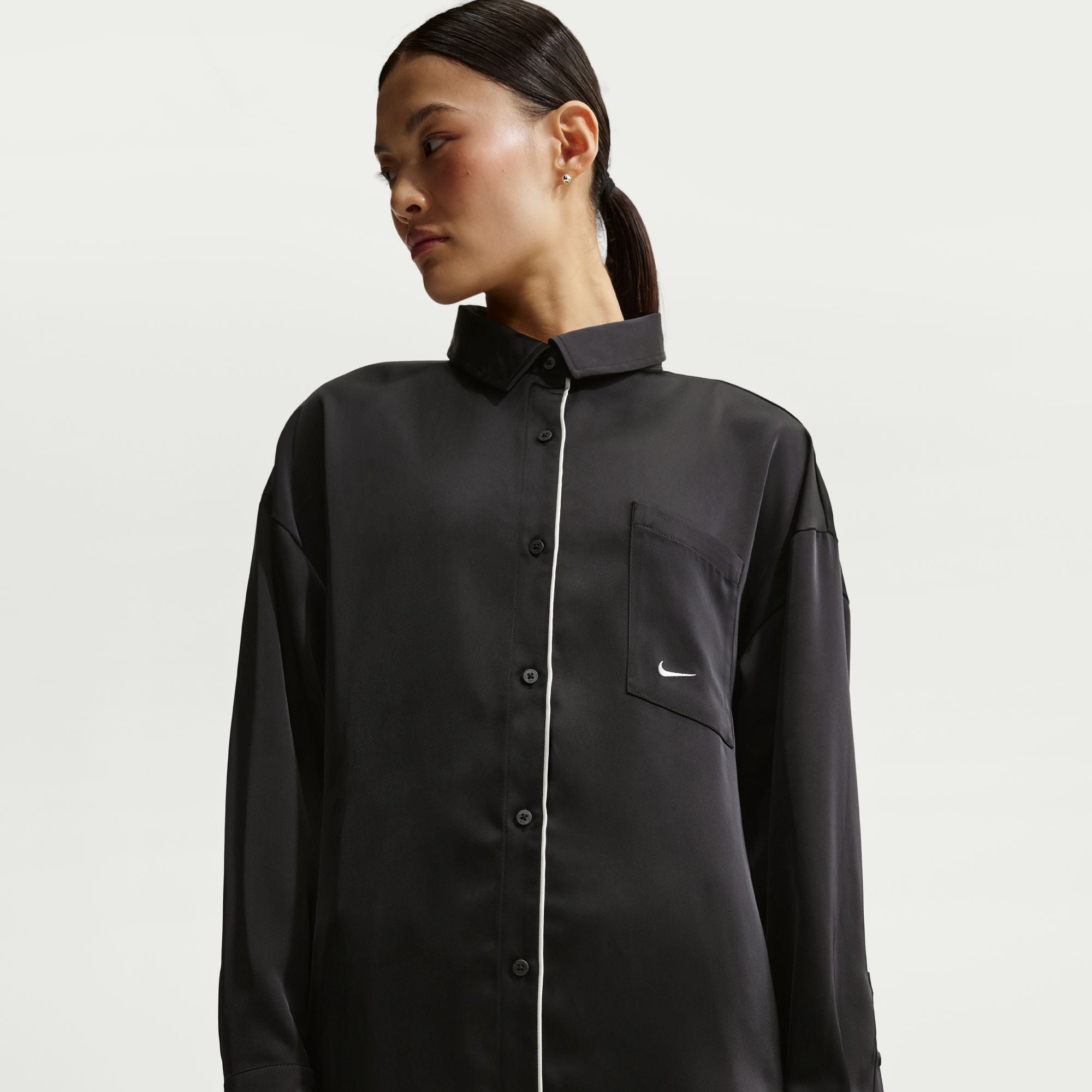 Women's Nike Sportswear Oversized Satin Long-Sleeve Top - Black/Sail