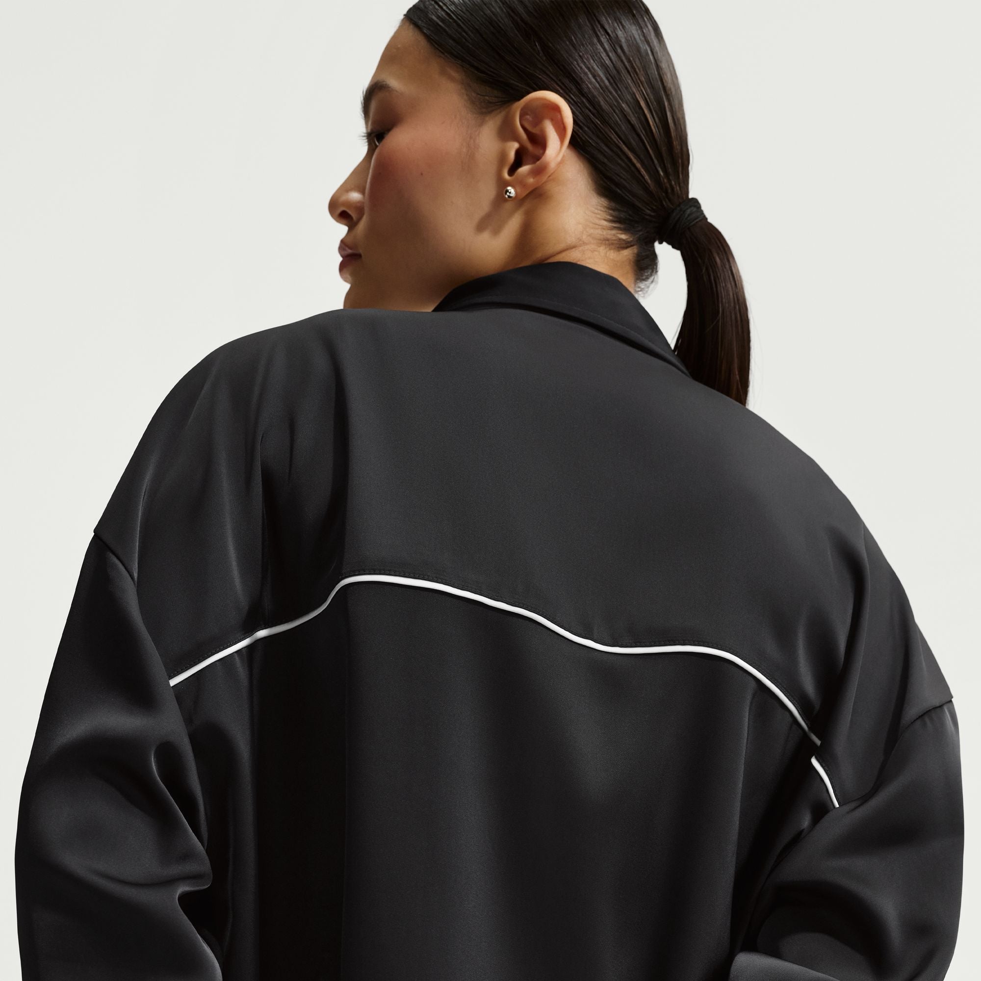 Women's Nike Sportswear Oversized Satin Long-Sleeve Top - Black/Sail