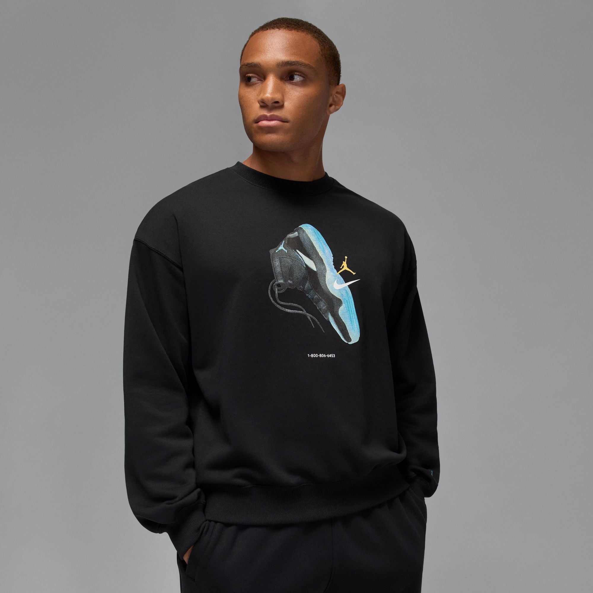 Men's Jordan Brooklyn Fleece Crewneck Sweatshirt - Black/Gamma Blue