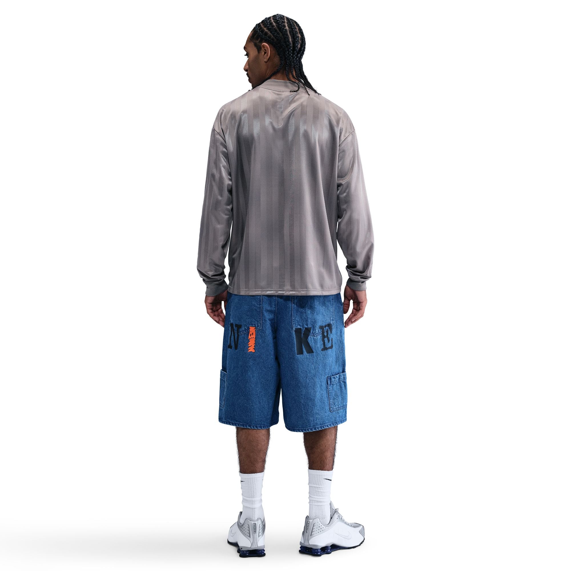 Men's Nike Dri-FIT Combine Performance Long-Sleeve Jersey T-Shirt - College Grey/Flat Pewter/University Red
