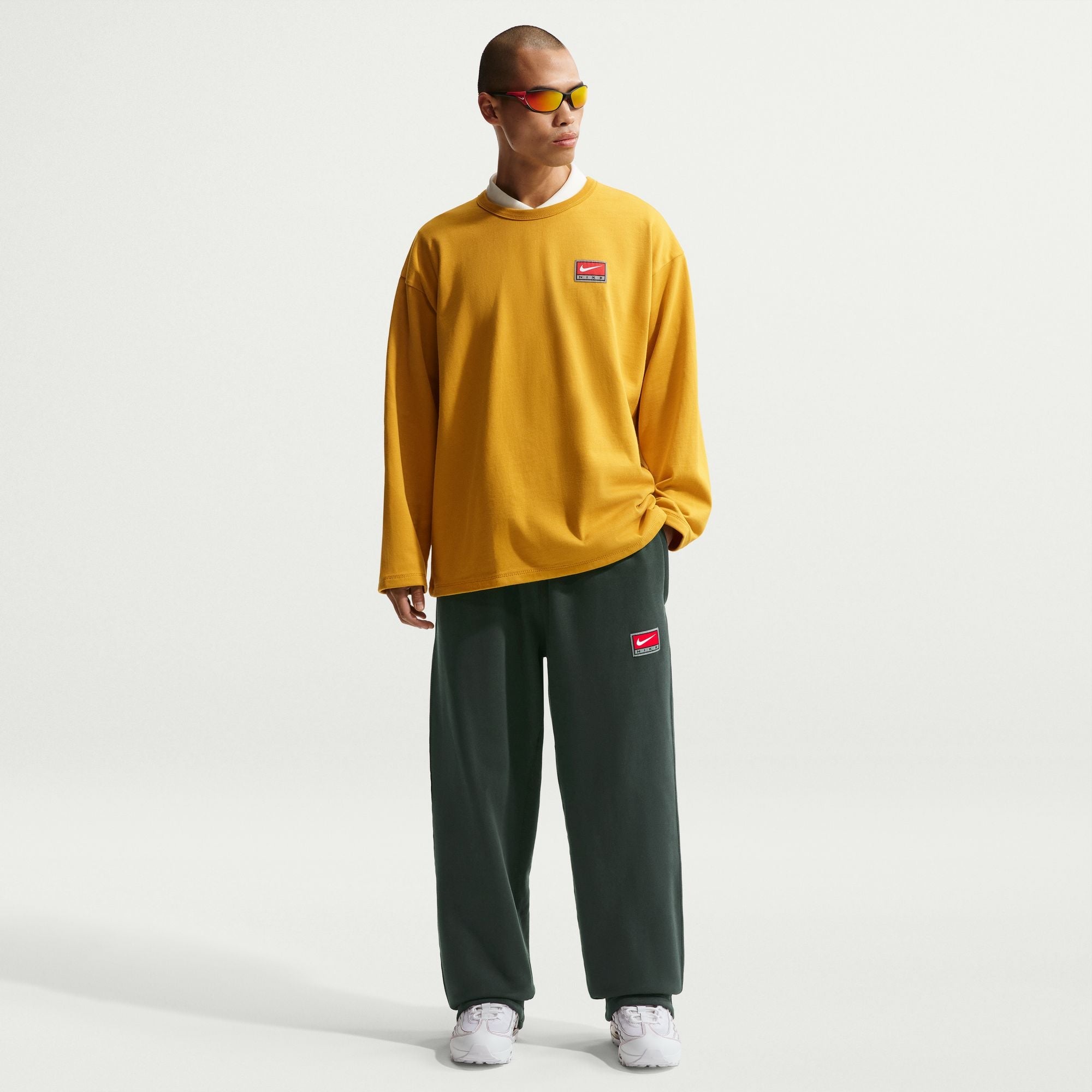 Men's Nike Solo Swoosh Fleece Open-Hem Pants - Black Spruce/White