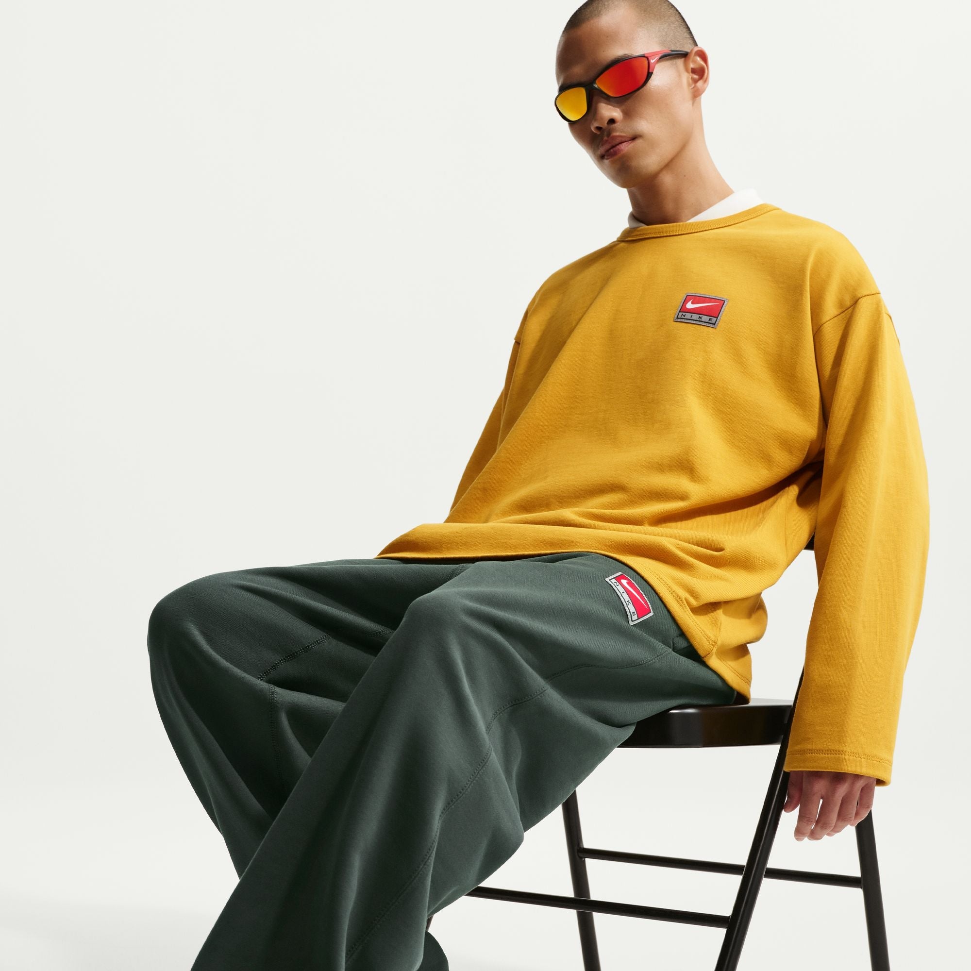 Men's Nike Solo Swoosh Fleece Open-Hem Pants - Black Spruce/White