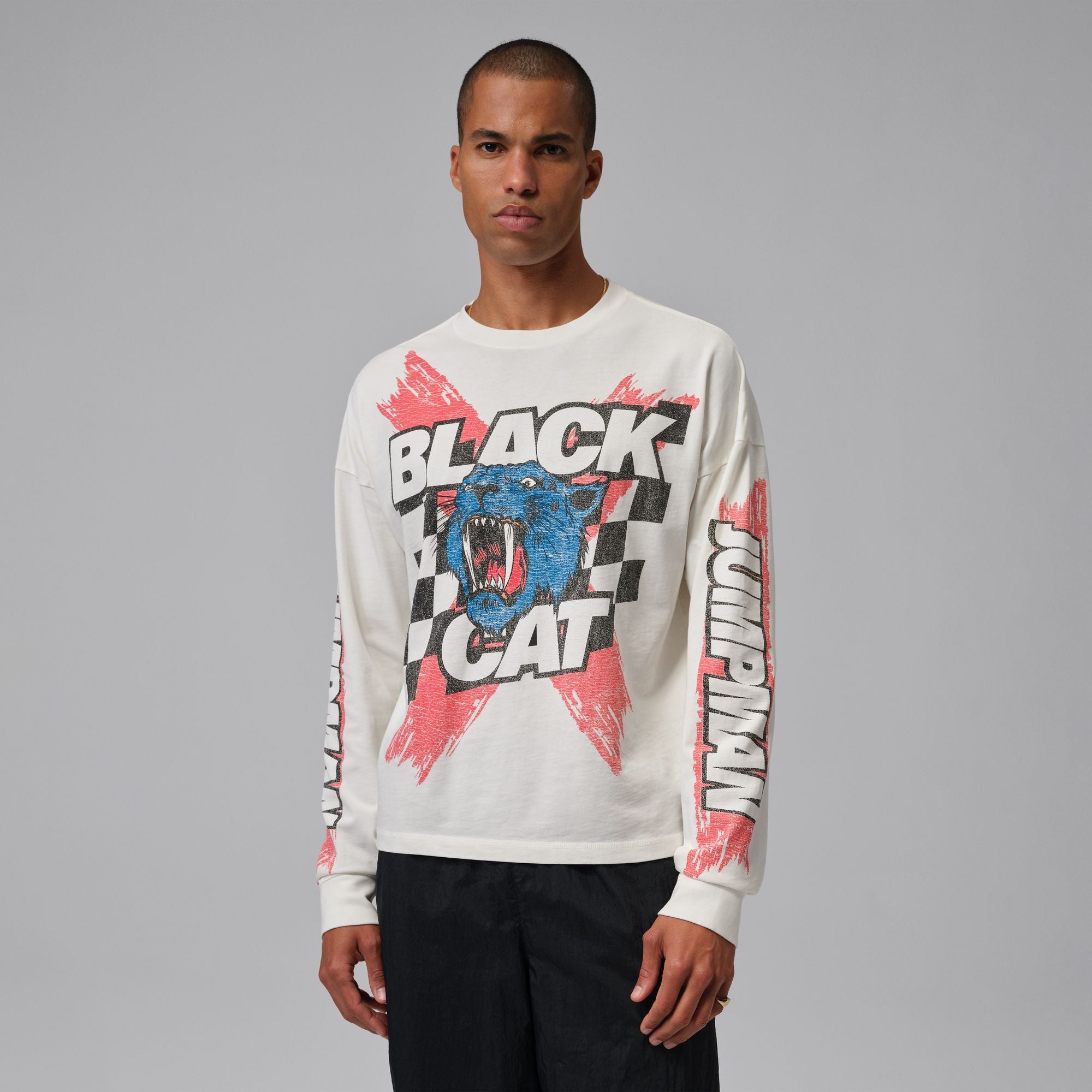 Men's Jordan Black Cat Oversized Long Sleeve T-Shirt - Ivory