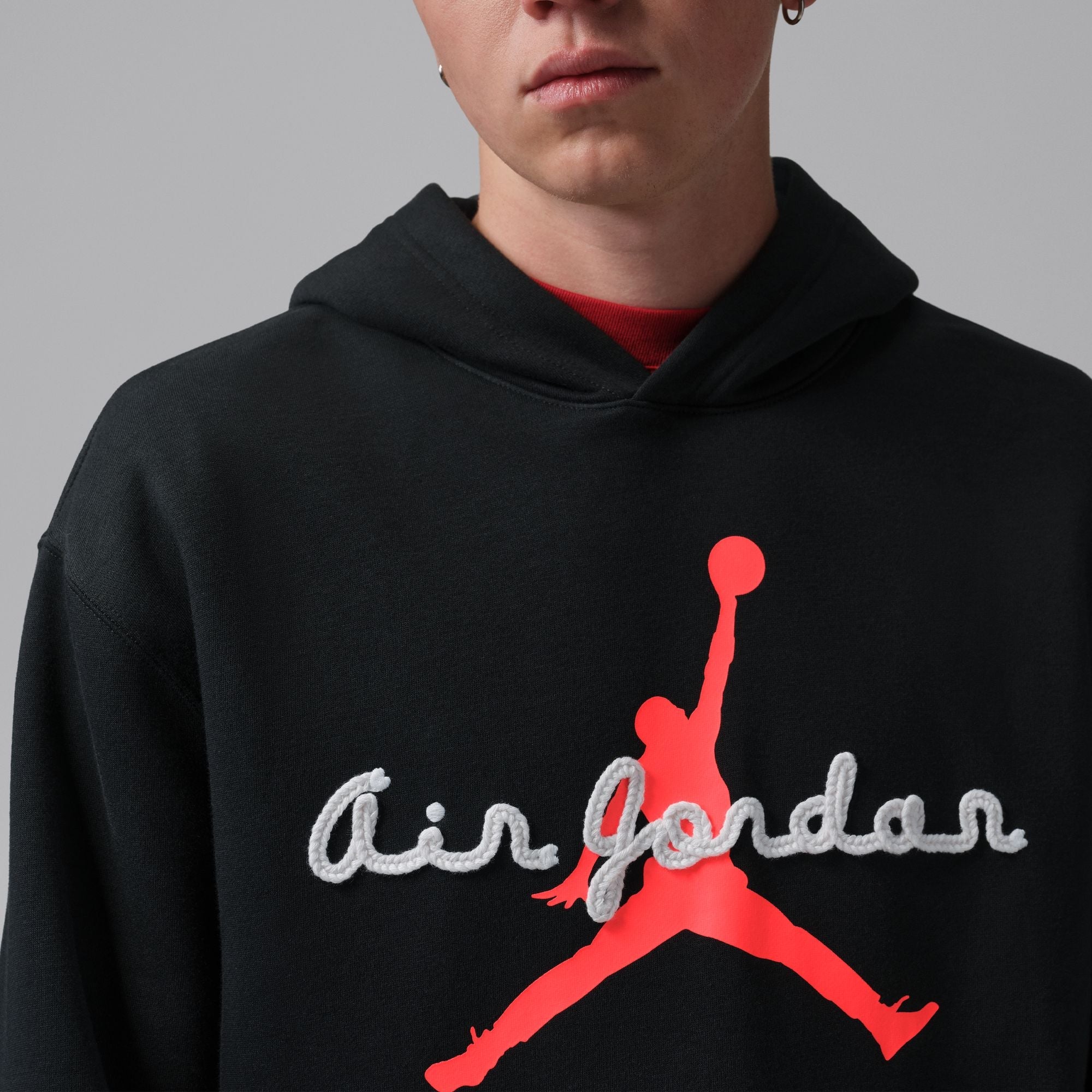 Men's Jordan Brooklyn Fleece Pullover Hoodie - Black/Infrared 23
